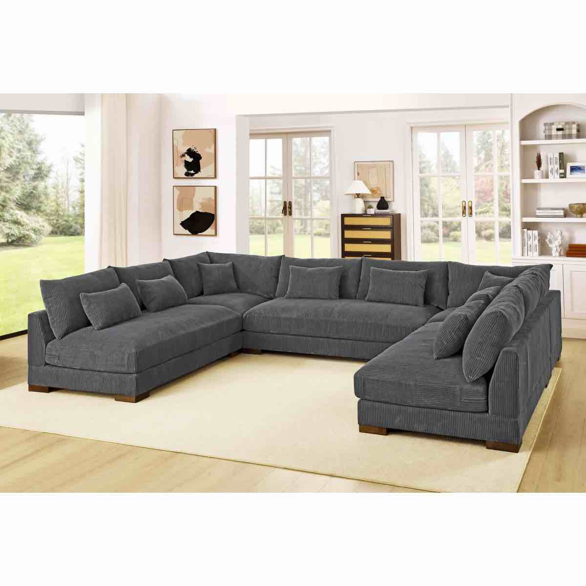 Caoimh 147" Wide Reversible Modular Sofa & Chaise Body Fabric: Dark Gray Corduroy