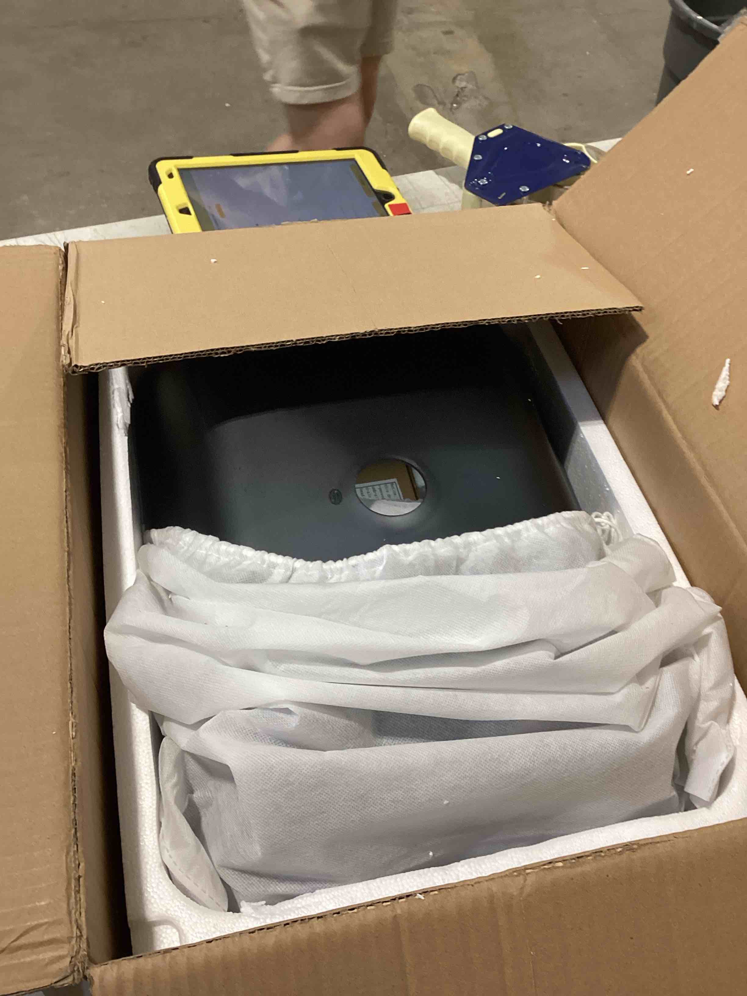 Condition photo showing Good Condition for Europea GreyTempered Deco Glass Vessel Bathroom Sink in Grey Transparent Matt | Top Mount Sinks Above Countertop |Rectangular Vanity Countertop Sink Bowl with Pop Up Drain | FW-LA651
