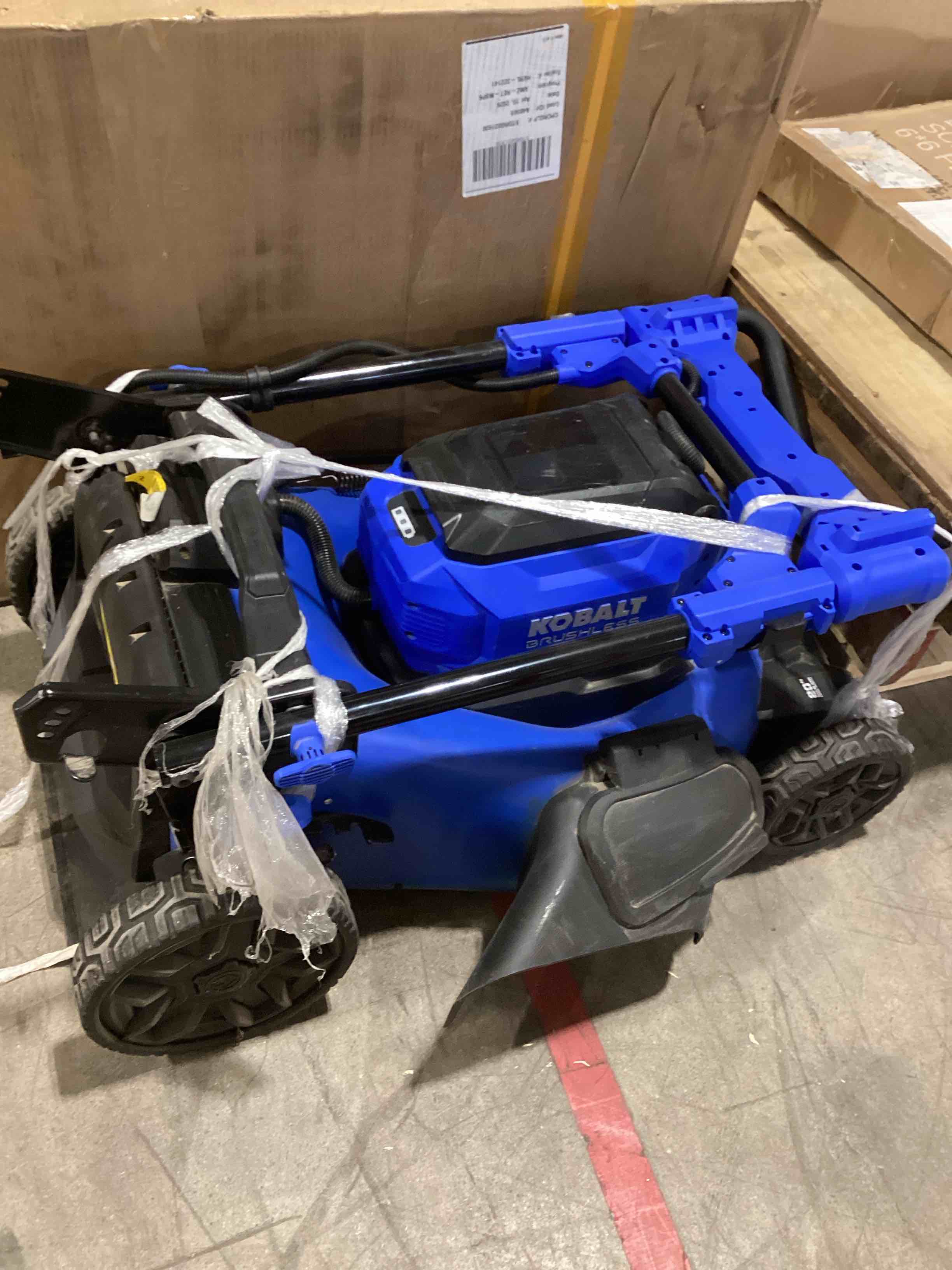 Condition photo showing As Is for kobalt brushless lawn mower