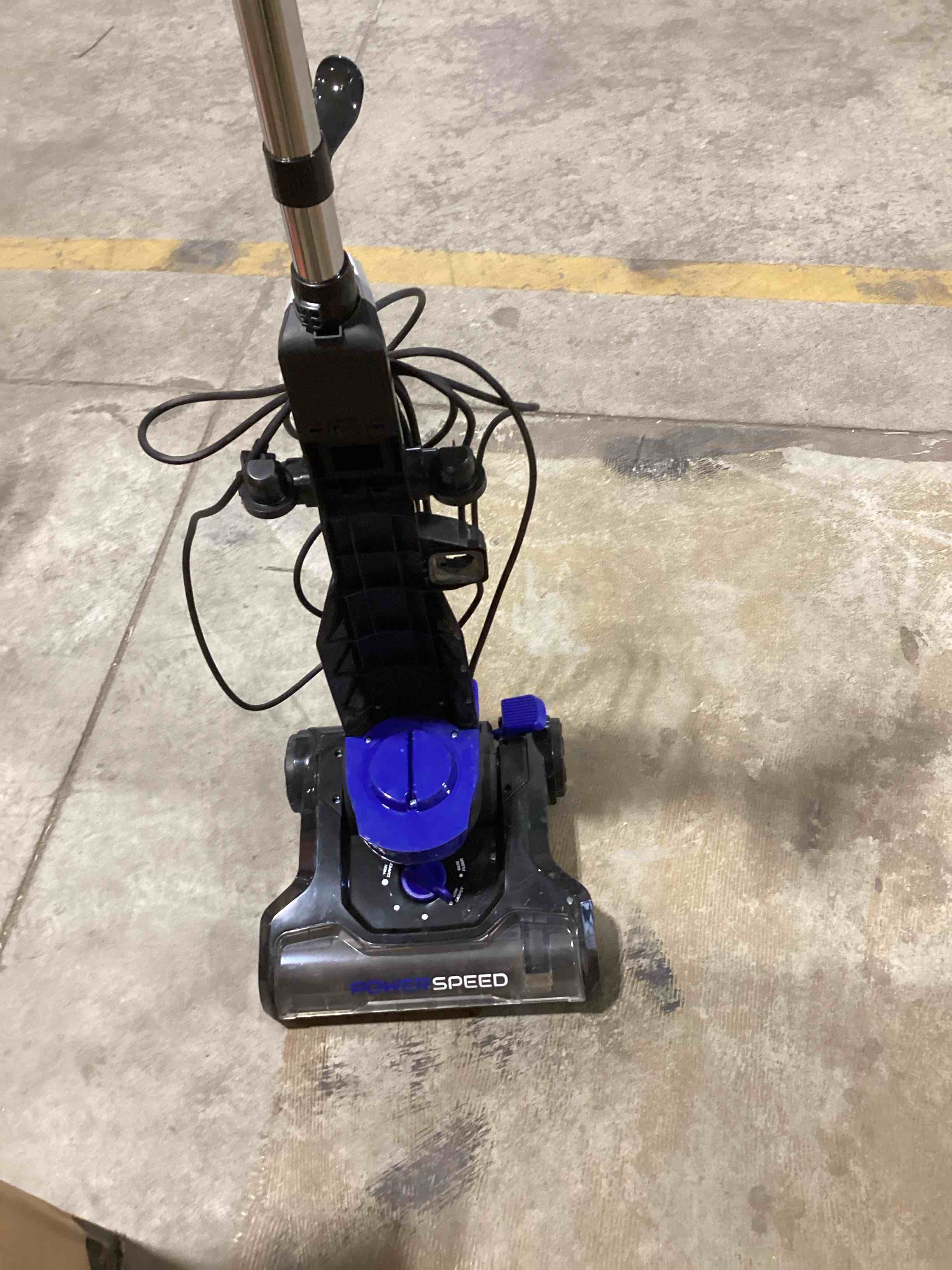 Condition photo showing As Is for eureka lightweight powerful upright vacuum cleaner for carpet and hard floor, powerspeed, new model,blue,black/new model