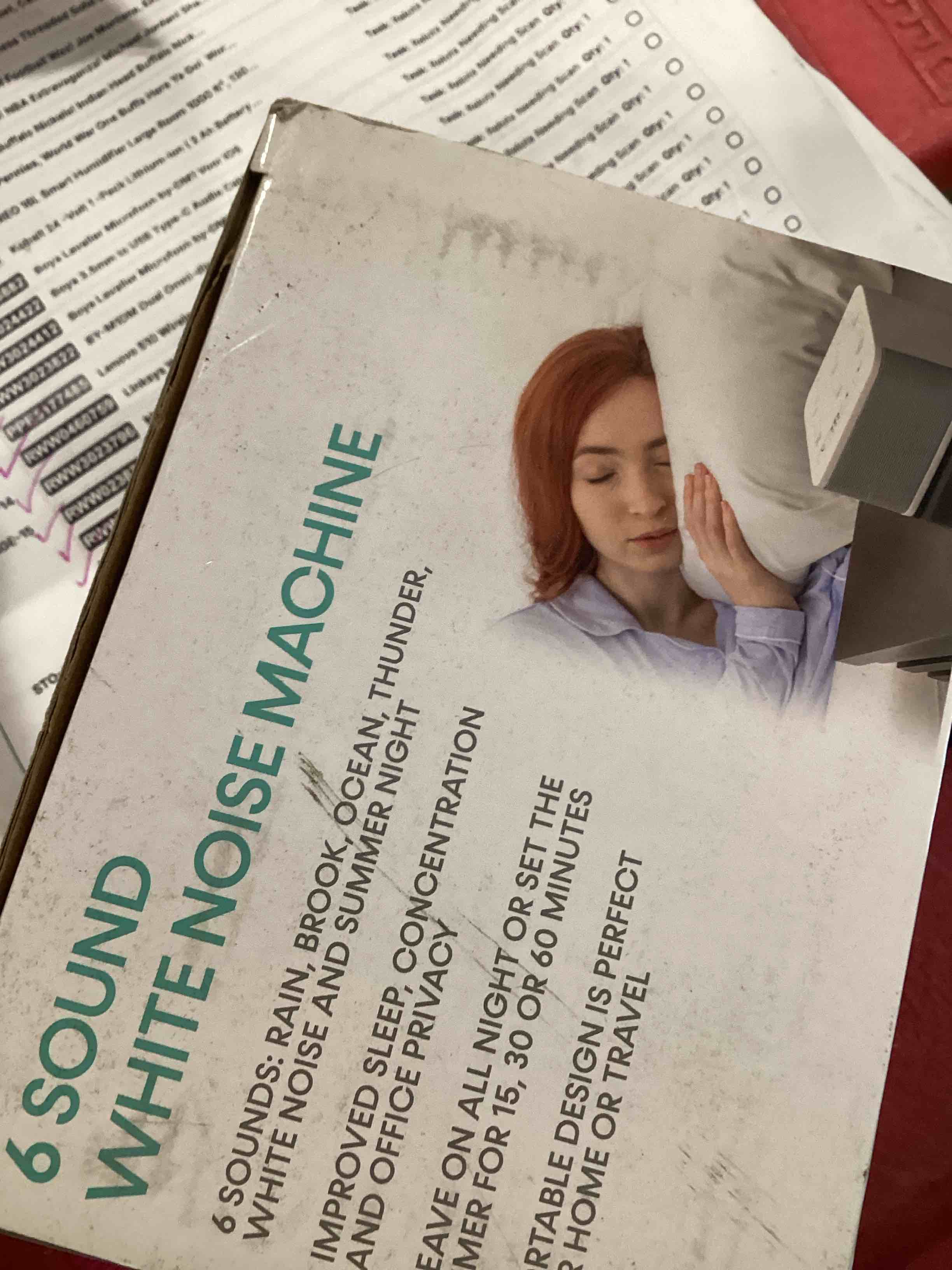 Condition photo showing As Is for big red rooster sleep sound machine - white noise device for kids and babies with rain and nature sounds - portable noise cancellation for nap time, bedroom, nursery, or office - 4x4x3 in