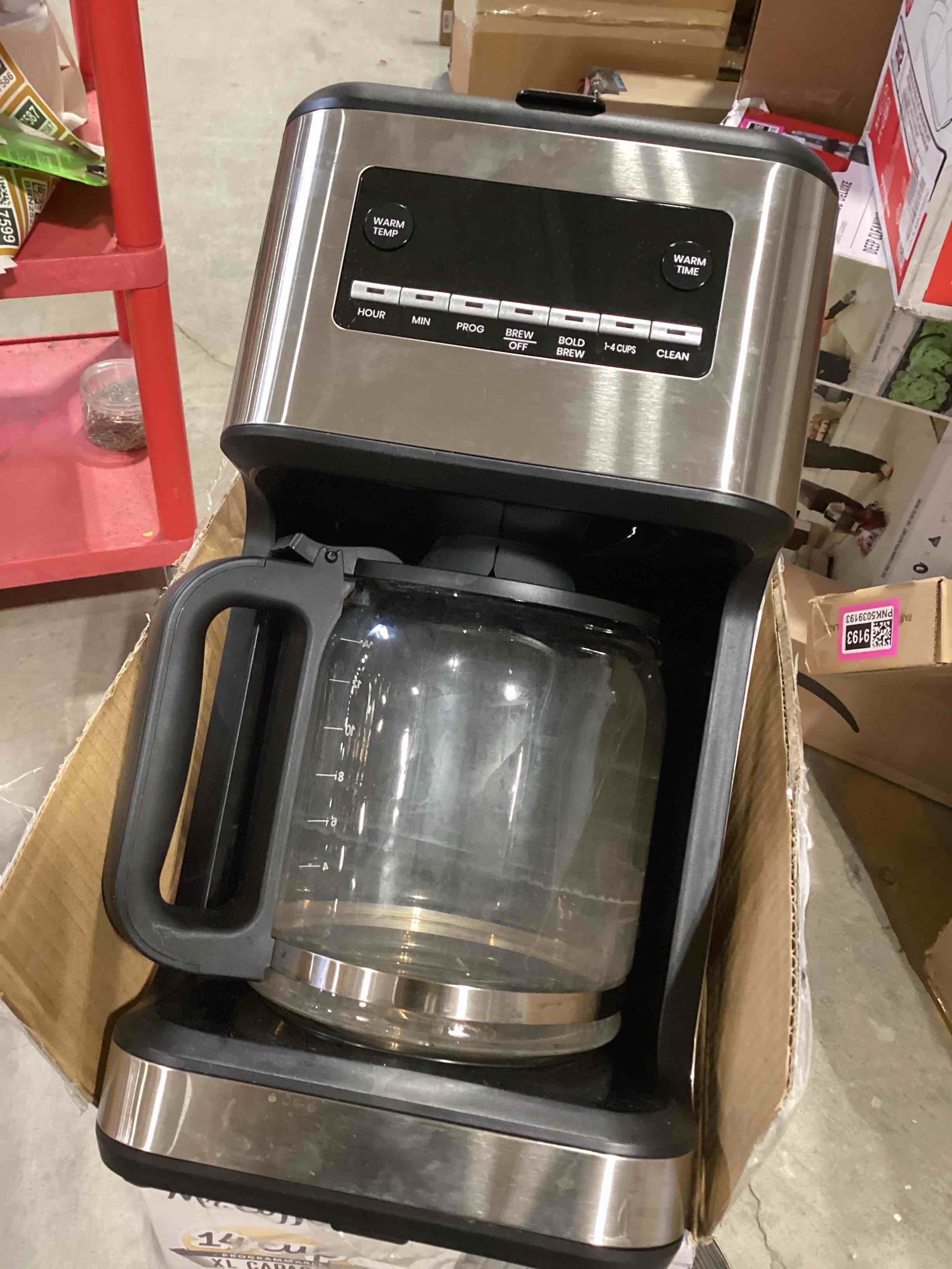 Condition photo showing As Is for mr. coffee 14 cup programmable coffee maker stainless steel