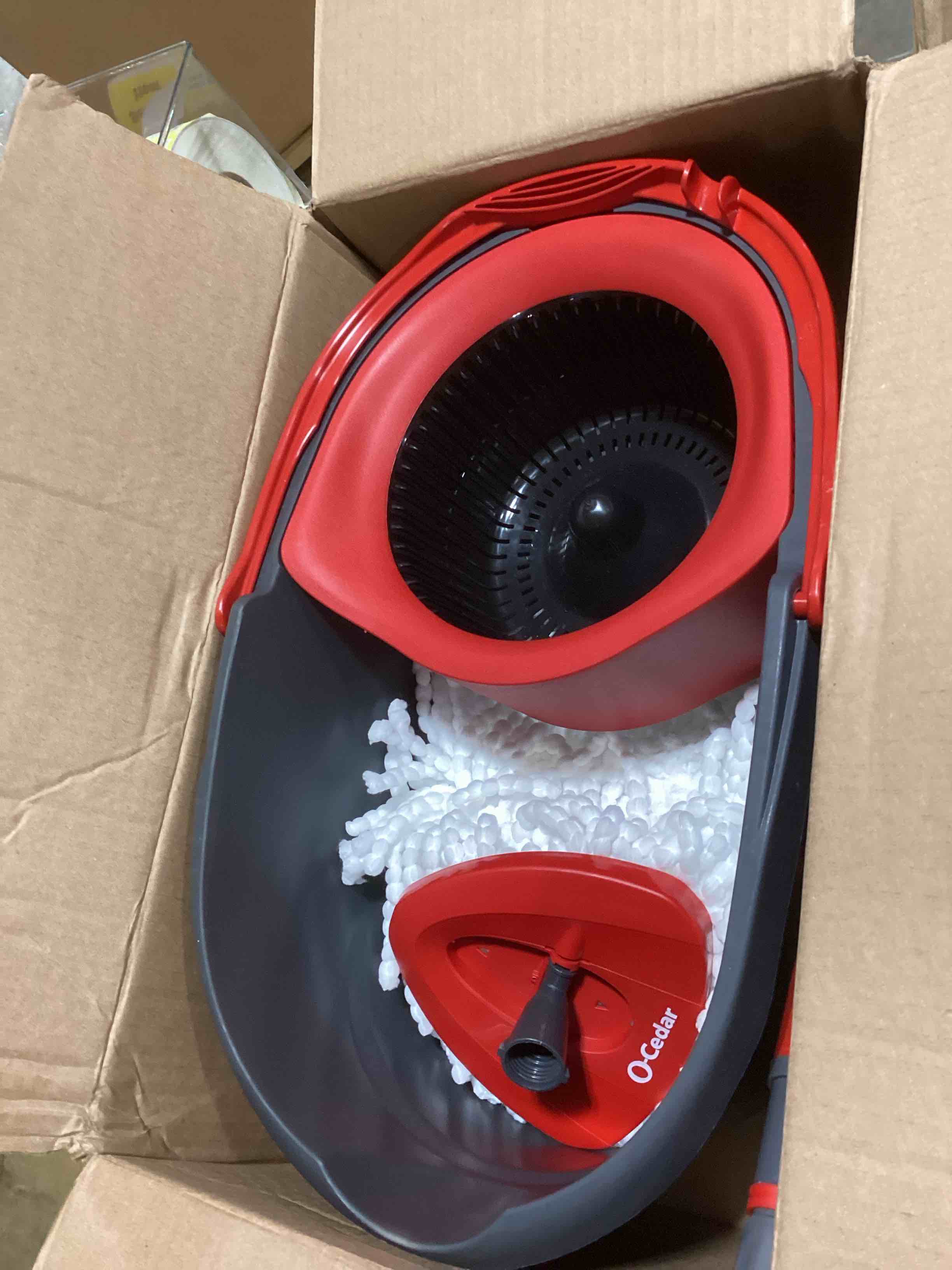 O-Cedar EasyWring Microfiber Spin Mop, Bucket Floor Cleaning System, Red, Gray, Standard