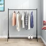 Sleek black garment rack | freestanding single-pole clothing hanger | multi-functional bedroom wardrobe organizer stand