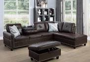 ( incomplete ) Aimee 97" Wide Faux Leather Sofa And Chaise with Ottoman Body Fabric: Brown Faux Leather, Orientation: Right Hand Facing