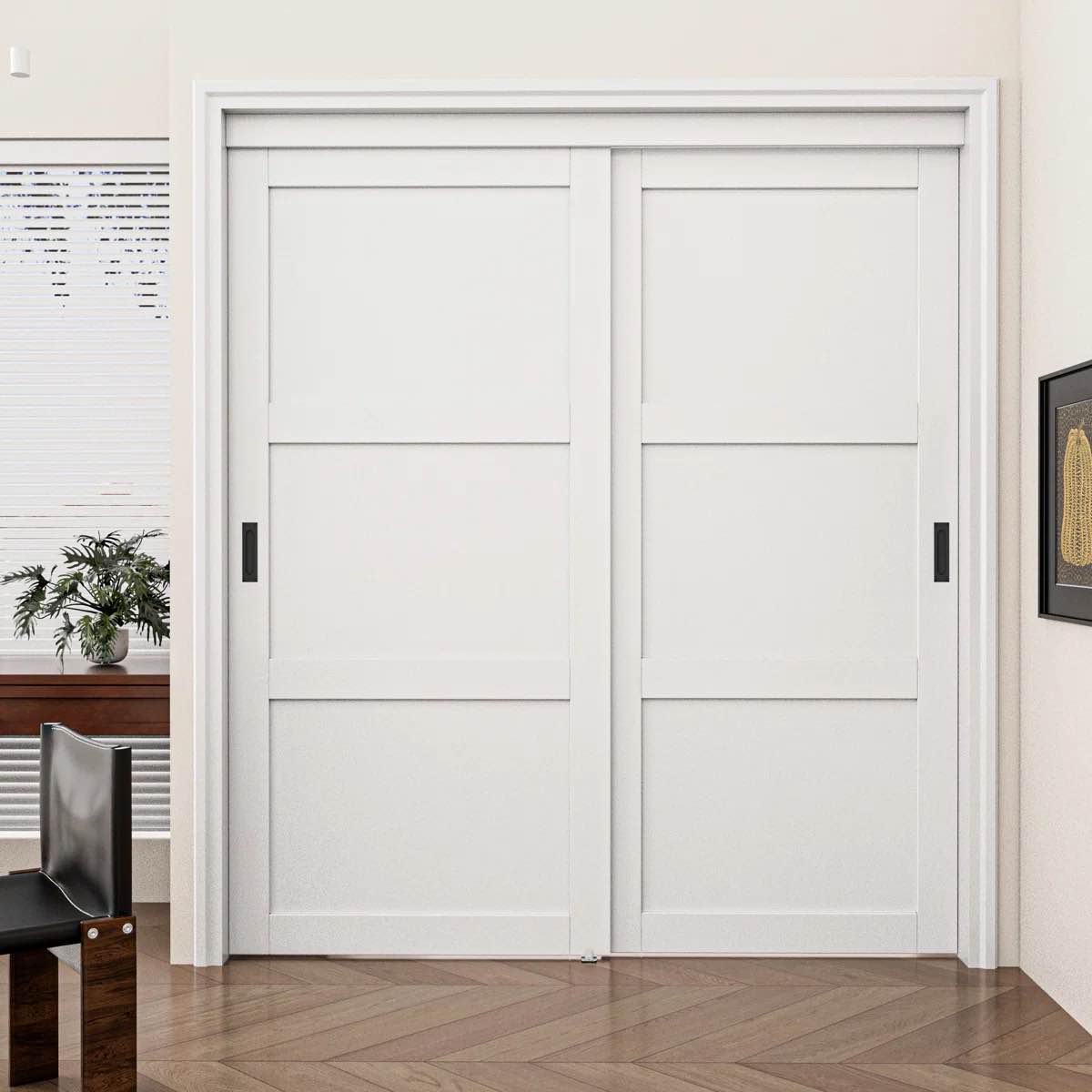 Manufactured Wood Paneled with Installation Hardware Kit Sliding Closet Doors