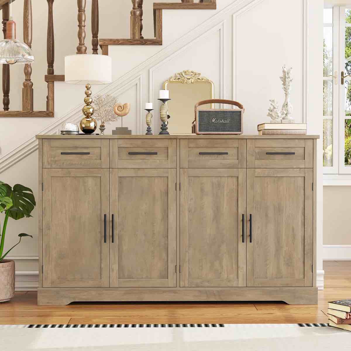 59.3" wide buffet cabinet with spacious storage cabinets, modern 4-drawer sideboard buffet, wide body dining room buffet