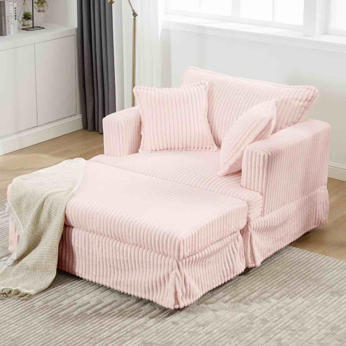 ( incomplete )Tanaka Oversized Upholstered Indoor Chaise Lounge Chair with Ottoman, 2 Pillows