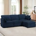 ( incomplete box 1 of 2 ) 84" Chenille Sectional Sofa With Reversible Ottoman, Modern Couch With Upholstered Cushion, Comfy 3-Seat Sofa For Living Room, Office