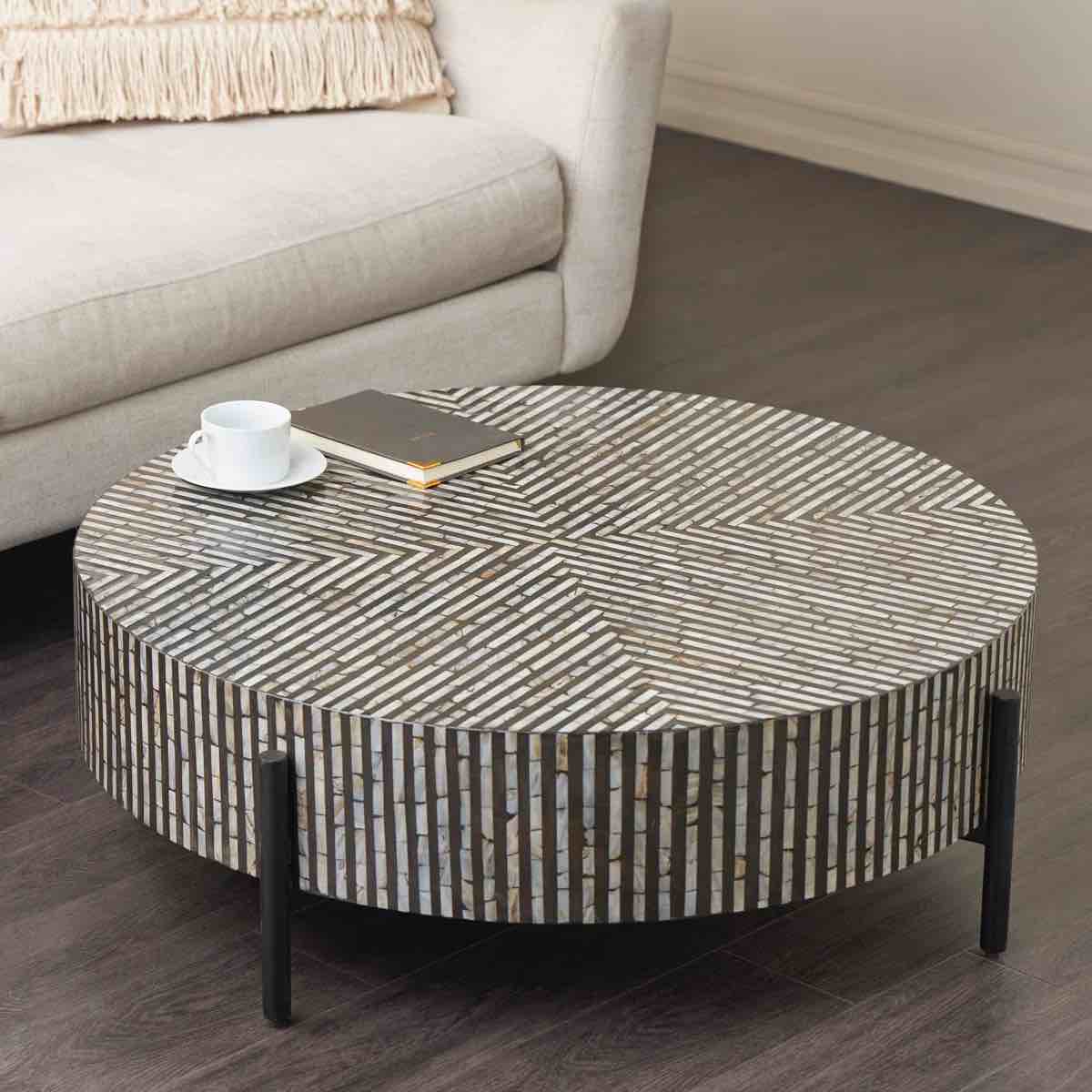 maly round mother of pearl coffee table