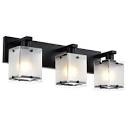 (The glass is broken)Modern 3-Light Black And Silver Vanity Fixture With Frosted Glass Shades.
