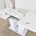 ( incomplete ) Modern 6 - 10 Peopler Expandable White Faux Marble Wooden Dining Table With Dual Column Pedestal Base
