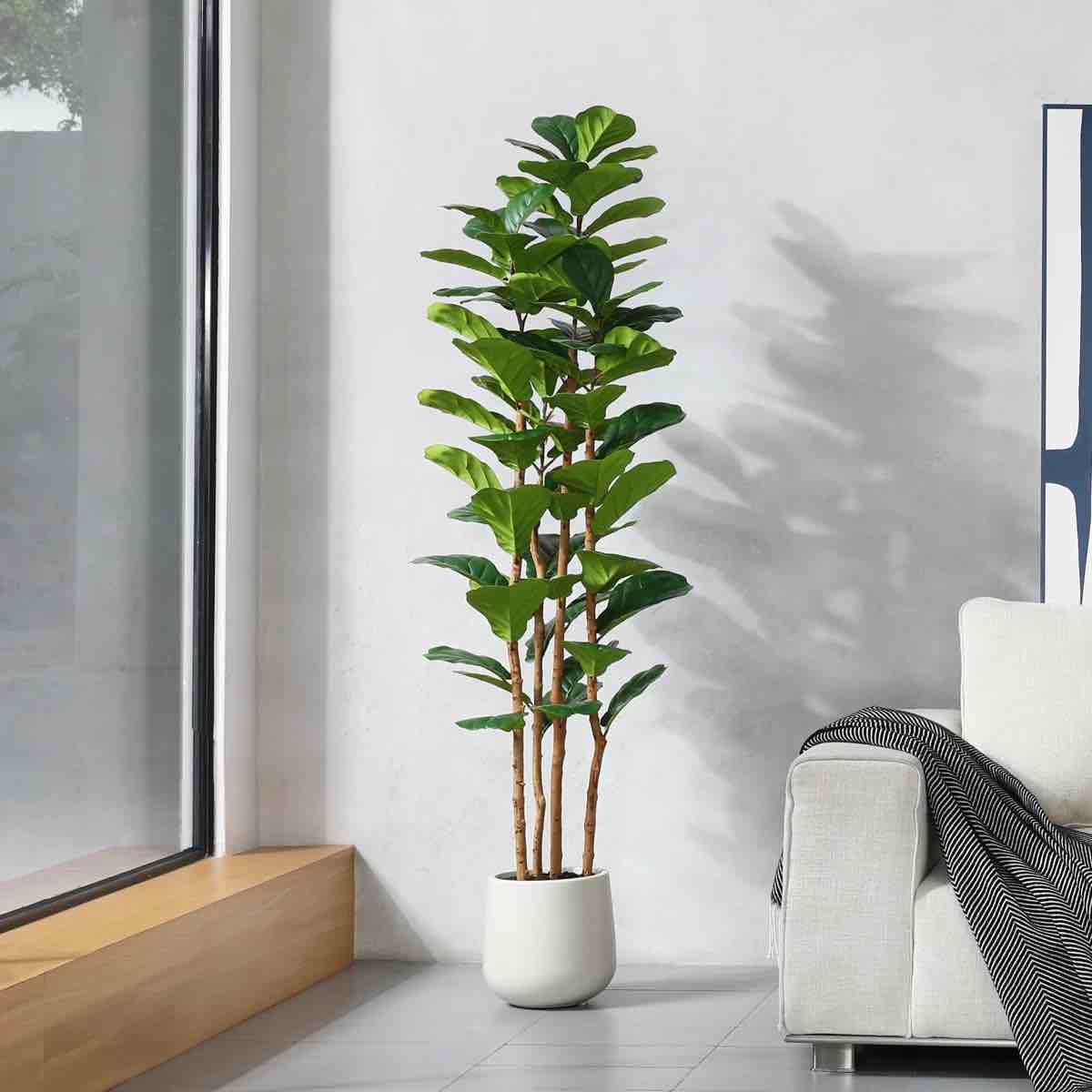 Adcock  Artificial Fiddle Leaf Fig Tree with Realistic Leaves and Natural Trunk, Potted Tree