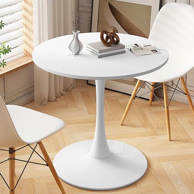 modern round dining table, small coffee table with mdf top and steel base