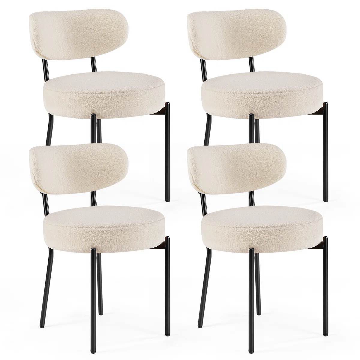 ( incomplete )( 2 pcs ) Sherpa Fabric Upholstered Dining Chairs Set with Backrest For Dining Room, Kitchen, Living Room