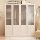 beige wood grain 63 in. w frosted glass doors armoires with hanging rods, drawers and shelves 70.9 in. h x 19.7 in. d