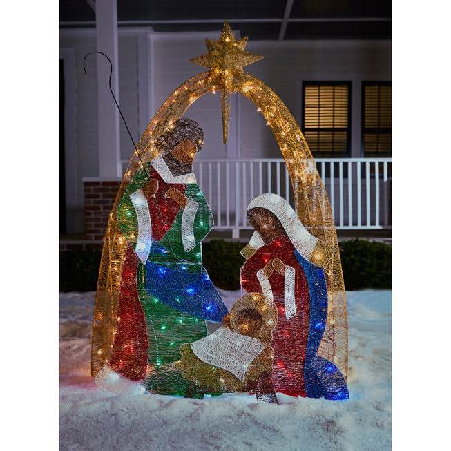 72" Crystal Fabric Multi-Colored Nativity Scene 72 inch Christmas nativity scene decorations (brown ) 
