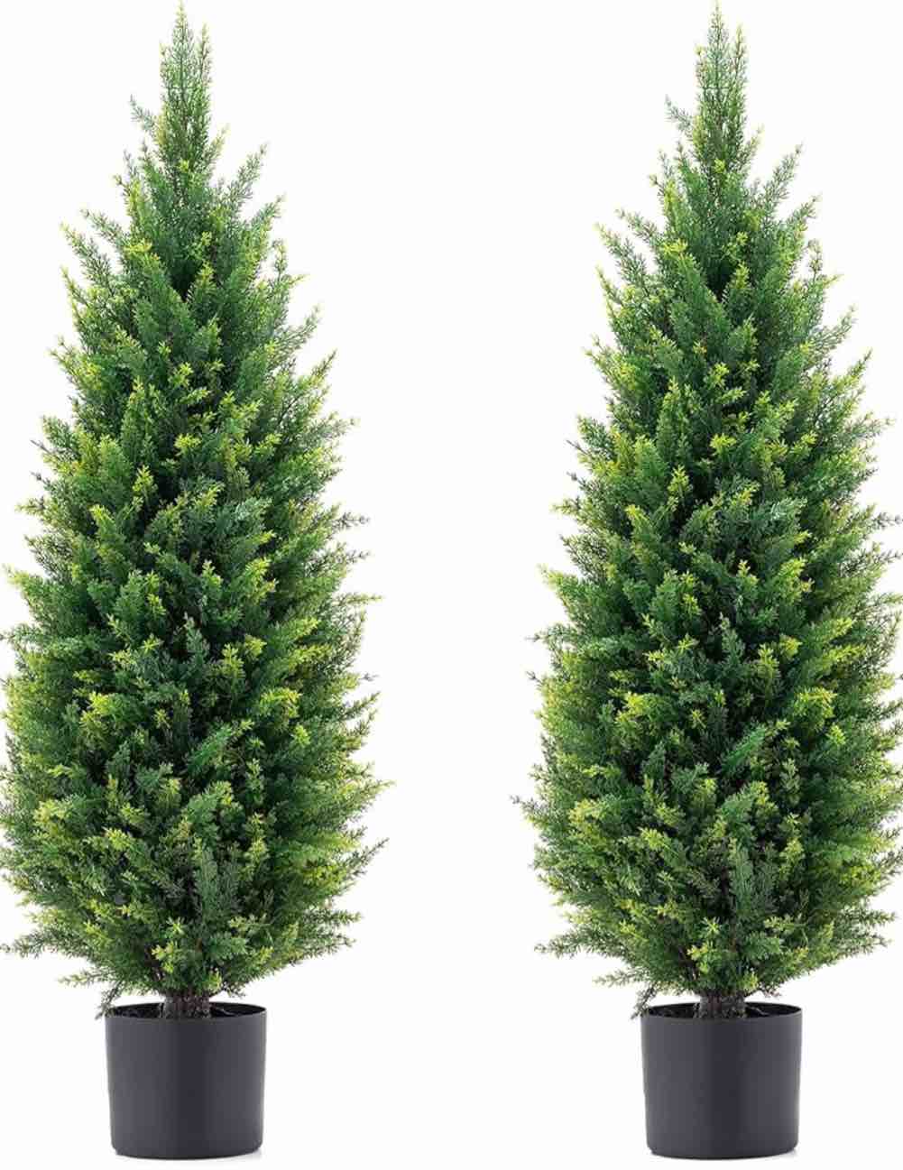 Artificial Topiary Trees 3 Foot Artificial Cedar Trees UV Resistant Potted Plant Set of 2 Faux Bushes Fake Shrubs for Outdoor Indoor Front Porch Garden