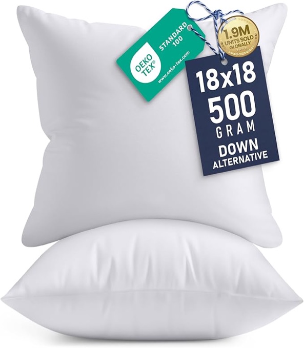 Condition photo showing As Is for Utopia Bedding Throw Pillows Insert (Pack of 2, White) - 18 x 18 Inches Bed and Couch Pillows - Indoor Decorative Pillow