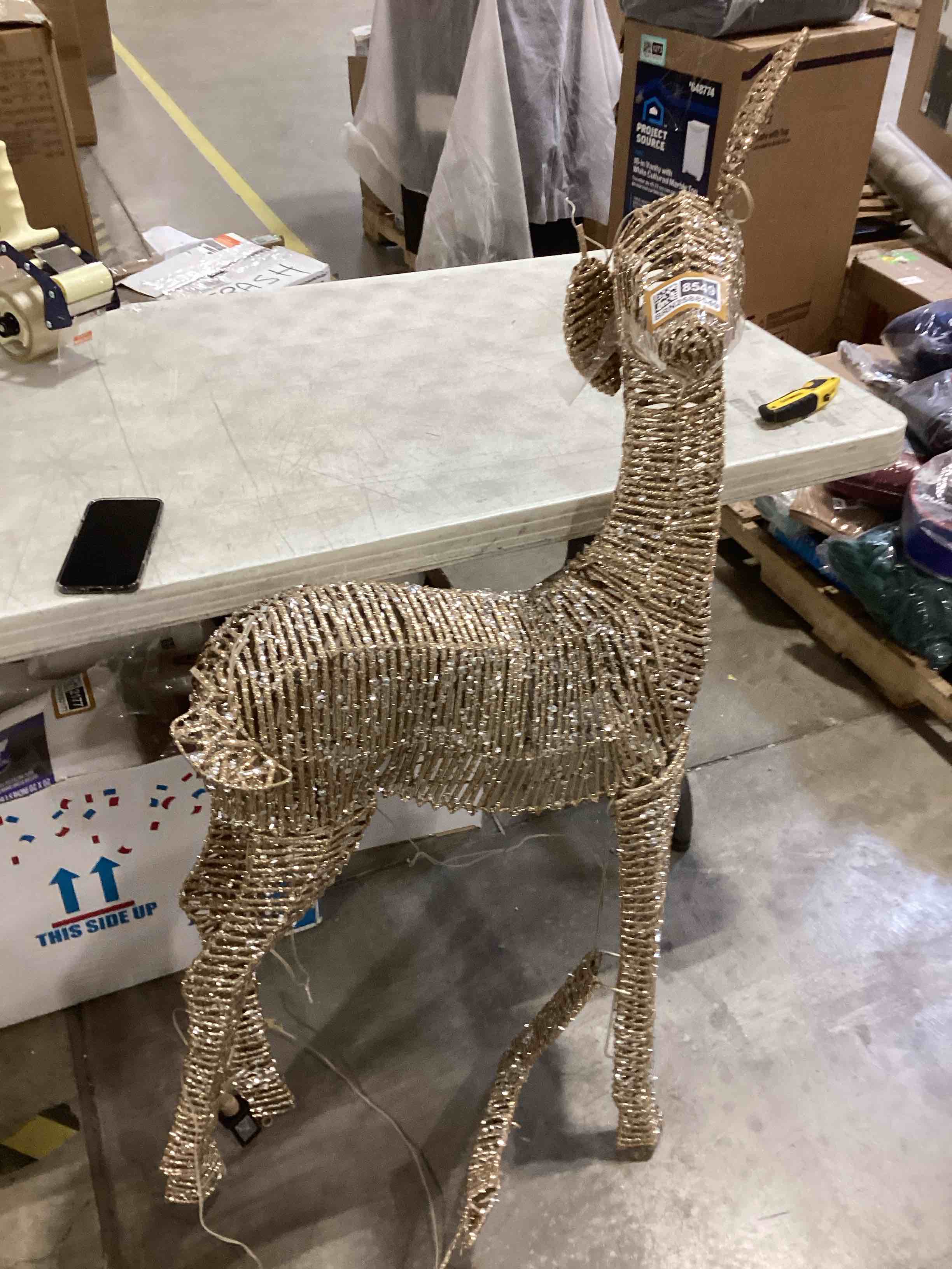 Condition photo showing As Is for Ornativity Gold Glitter Christmas Reindeer - Xmas Holiday Party Deer Figurine Statues Dinner Tabletop Decorations Centerpiece Mantle - 12" Pack of 2