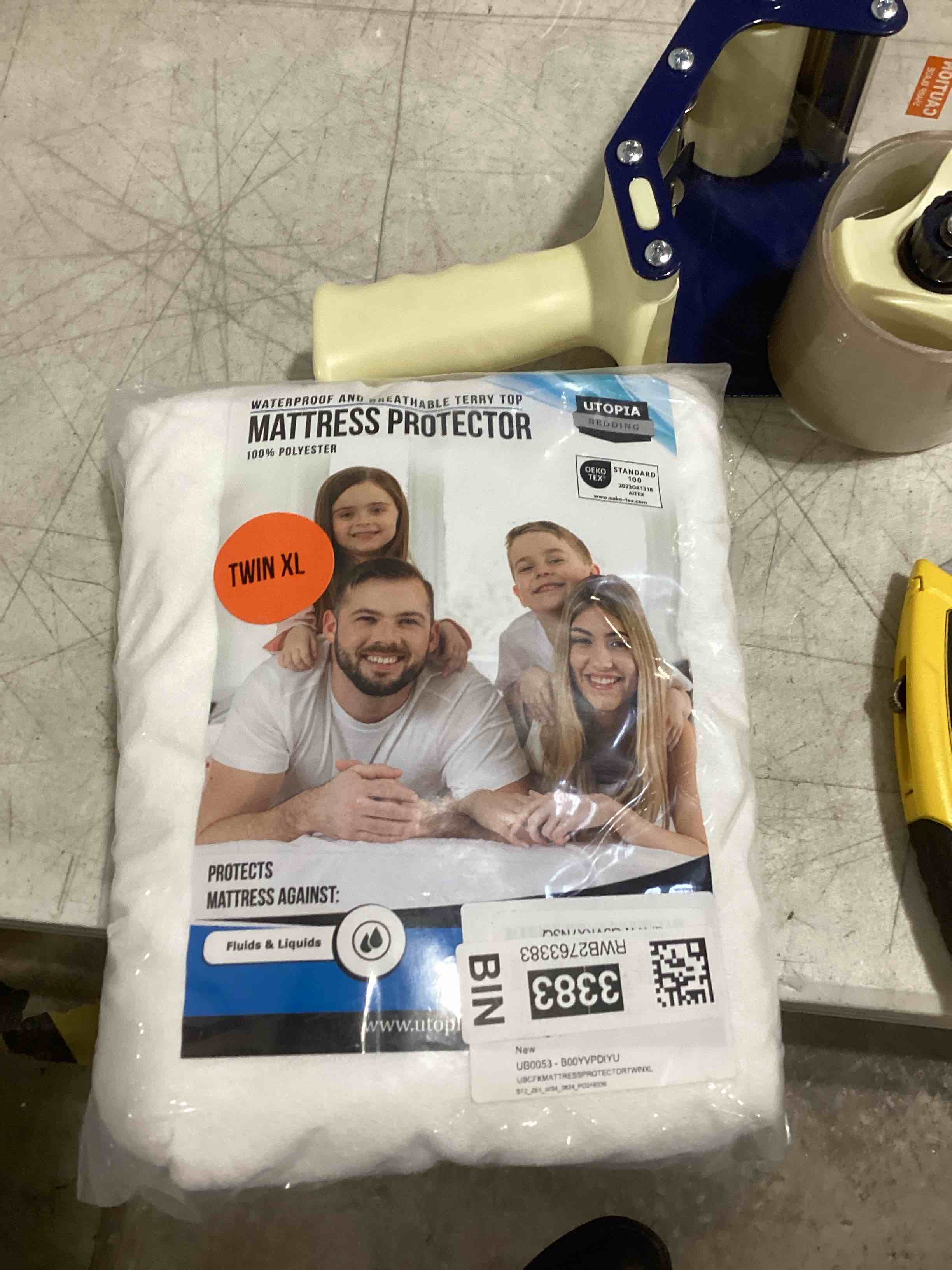 Condition photo showing As Is for Amazon Basics Waterproof Mattress Protector, White, Twin XL