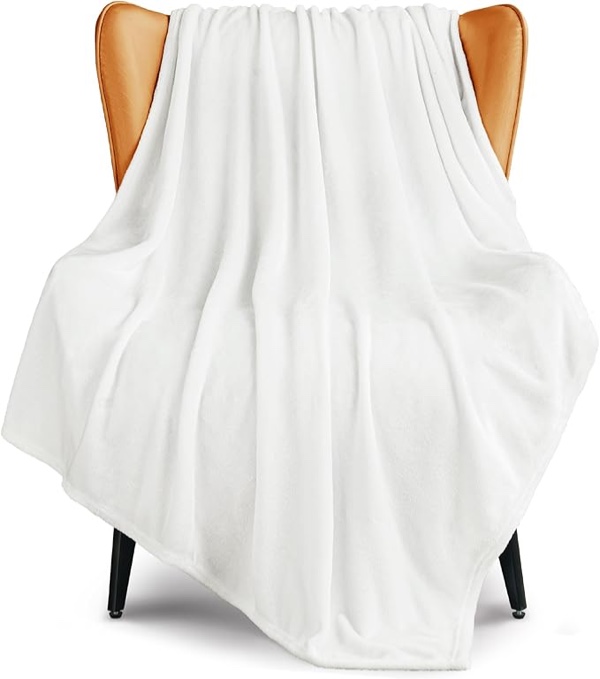 Condition photo showing As Is for Exclusivo Mezcla Extra Large Fleece Throw Blanket for Couch, Sofa, 300GSM Super Soft and Warm Blankets, Pure White Throw All Season Use, Cozy, Plush, Lightweight, 50x70 inches