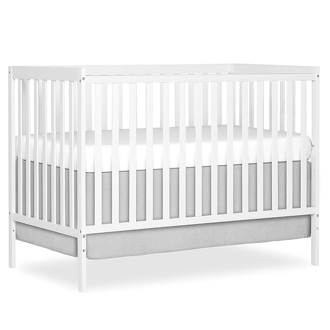 Condition photo showing As Is for Dream On Me Synergy 5-In-1 Convertible Crib In White, made of New Zealand Pine wood, JPMA & Greenguard Gold Certified, features 3 mattress height settings