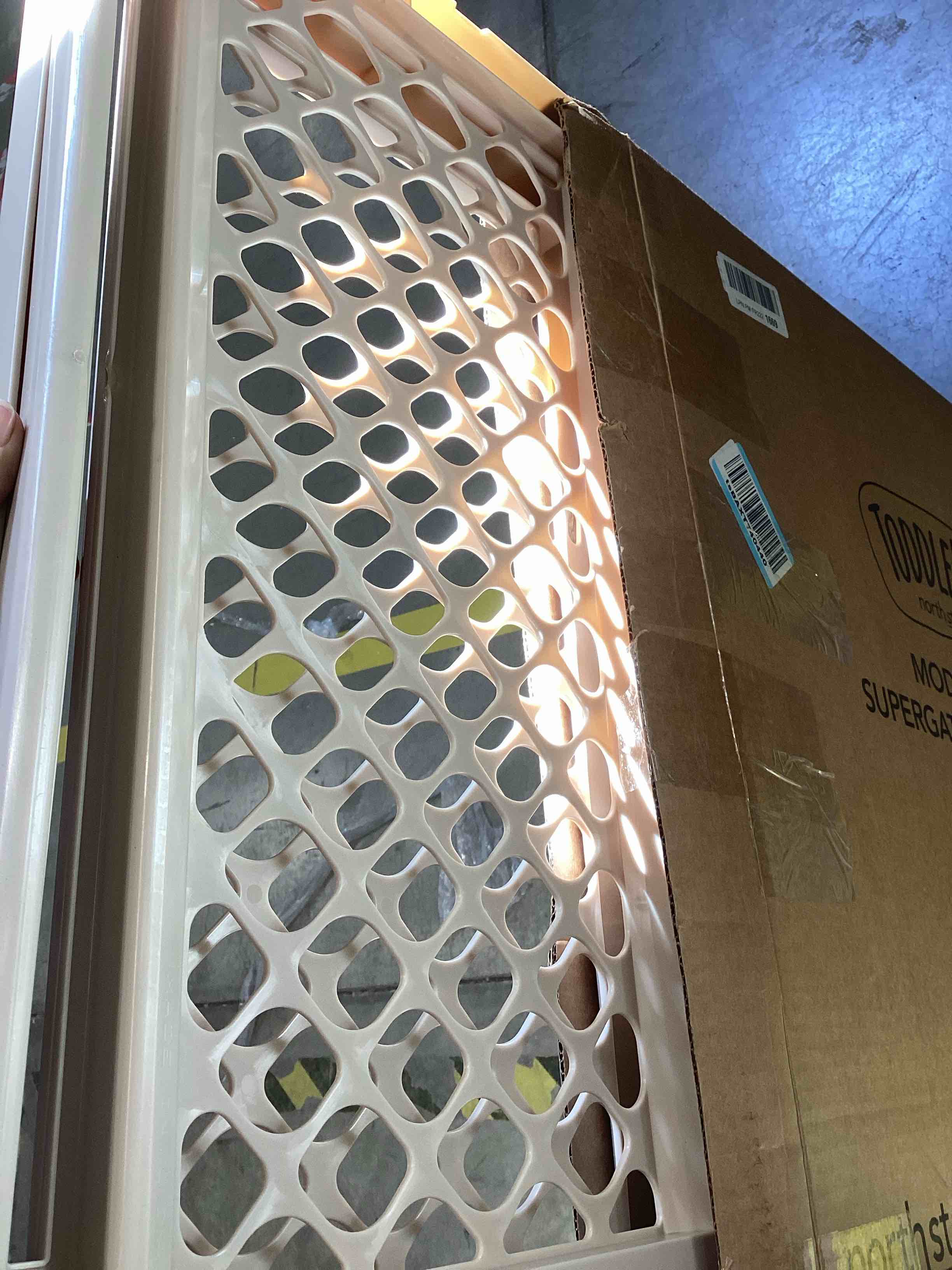 Condition photo showing Good Condition for Toddleroo by North States - Supergate Ergo Baby Gate: Plastic Baby Gate for Stairs & Doorways - Adjustable Indoor Safety Gate - Made in USA - 26 to 42 Inches Wide - 26 Inches Tall - Sand