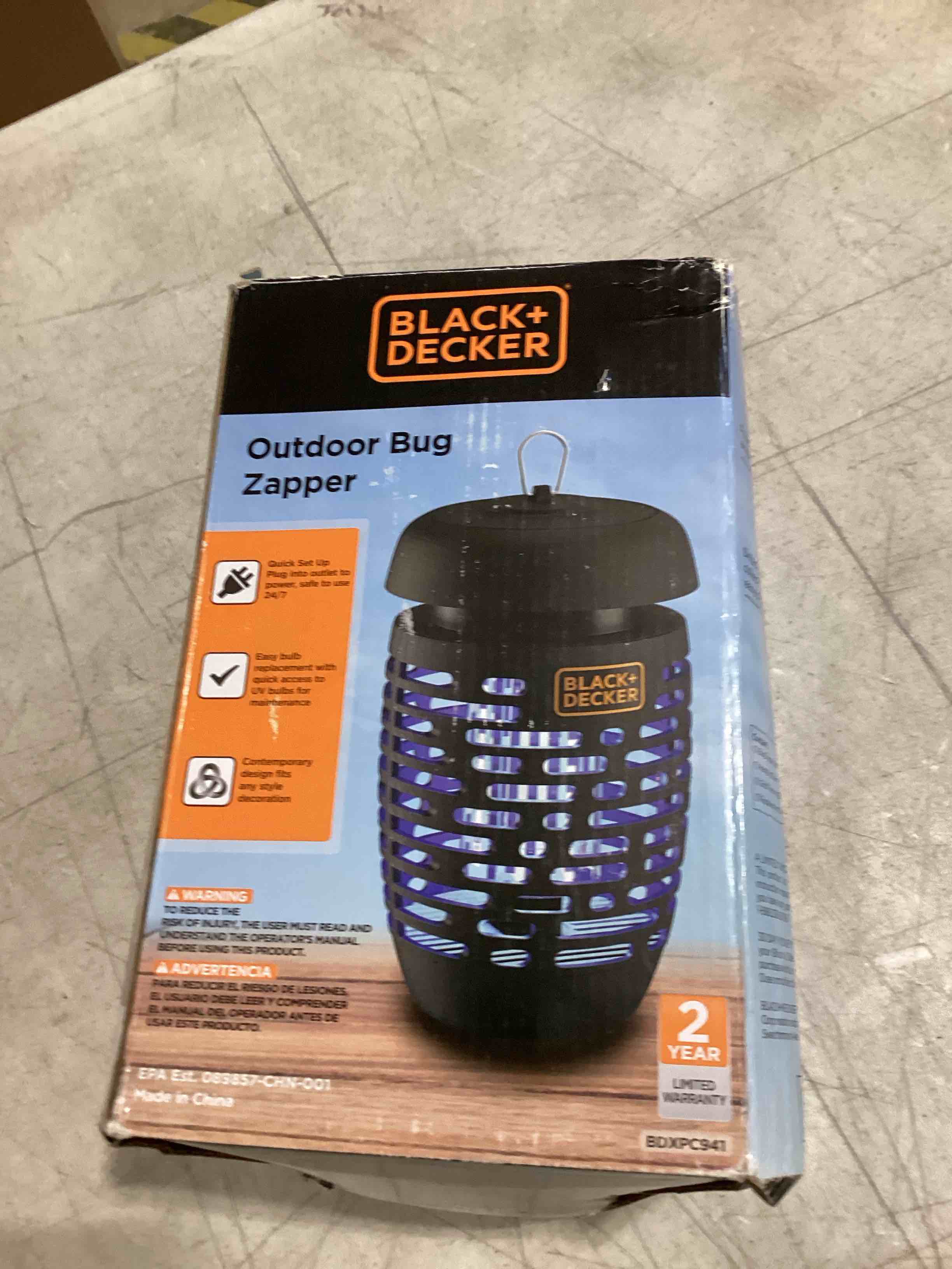 Condition photo showing As Is for BLACK+DECKER Bug Zapper Electric Lantern with Insect Tray, Cleaning Brush, Light Bulb & Waterproof Design for Indoor & Outdoor Flies, Gnats & Mosquitoes Up to 625 Square Feet