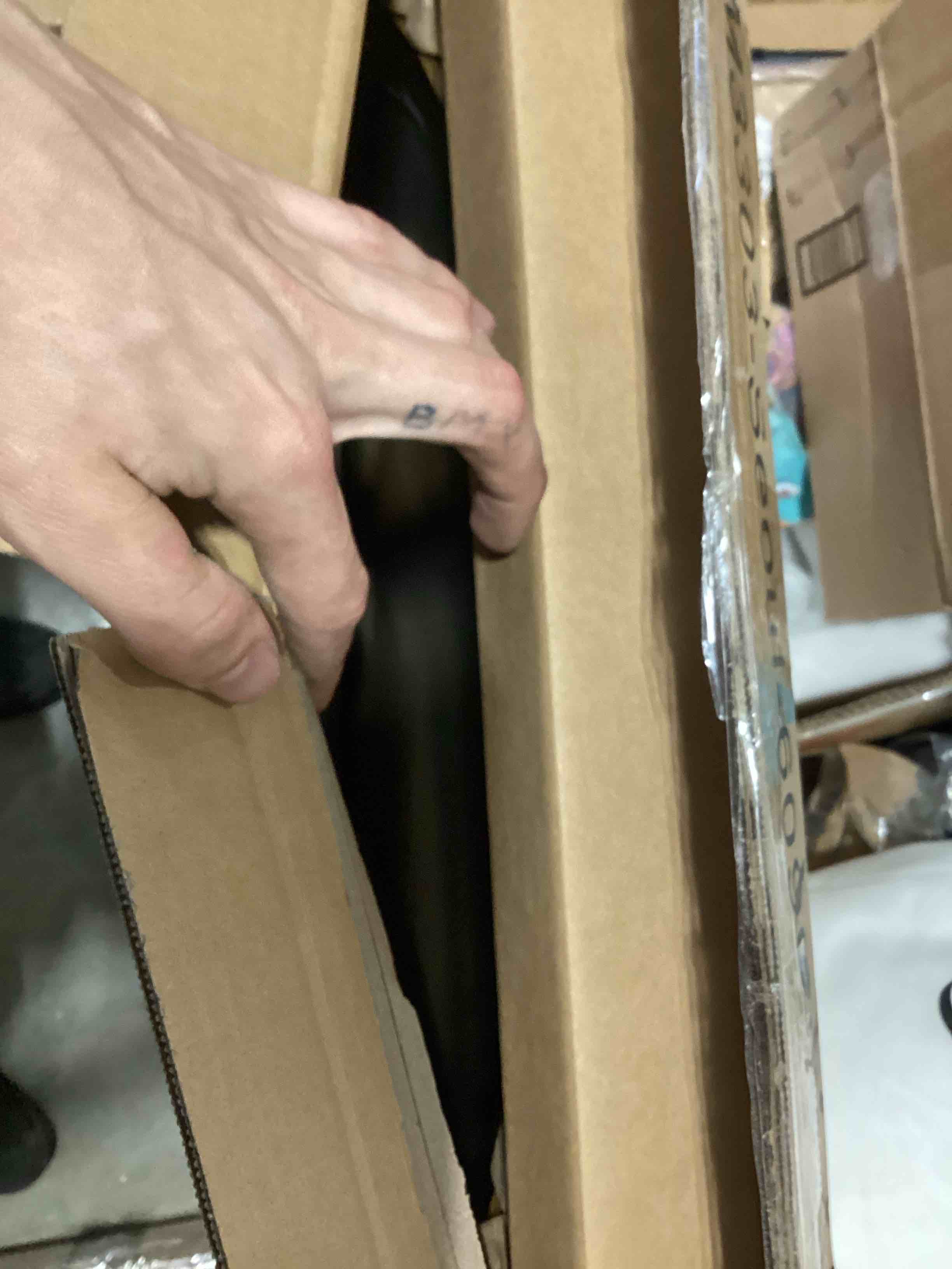 Condition photo showing As Is for s'bagno 24x36 arched gold led mirror for bathroom with frontlit & backlit, led bathroom mirror with metal frame, anti-fog, stepless dimmable, 3 color temperature vanity mirror gold-arched 36"l x 24"w