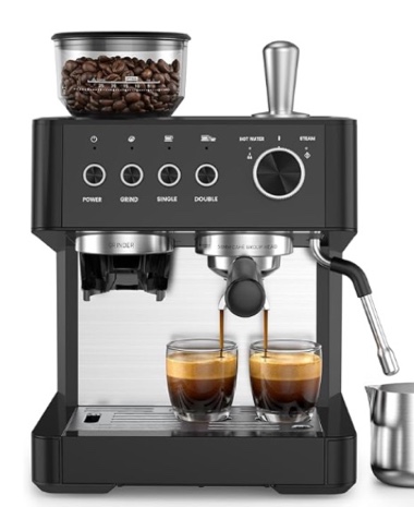 (2026 upgrade) espresso machine with grinder, expresso coffee machines with built-in anti-clog coffee grinder/milk steam wand/frother, expresso machines for home perfect cappuccino & latte-gloss black