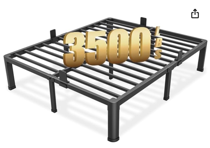 fuiobyvv queen bed frame with round corner edge legs, 14 inch high 3500 lbs heavy duty metal platform bed frame queen size, no box spring needed/non-slip/steel slat support/noise free