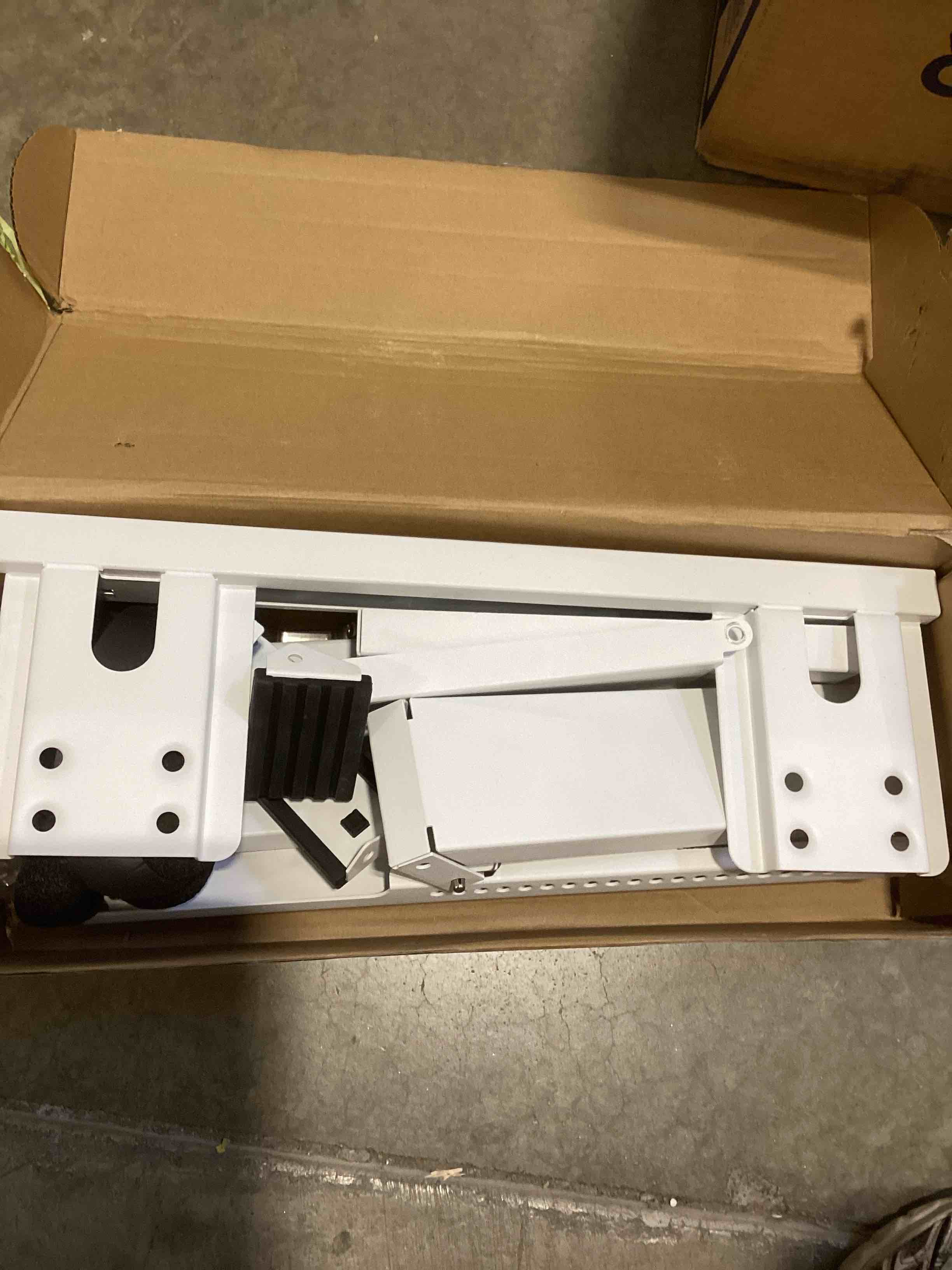 Condition photo showing As Is for window ac support bracket, no-drill no-tool air conditioner support bracket adjustable wall mount, heavy duty steel holds up to 300lbs, fits single or double hung windows, white