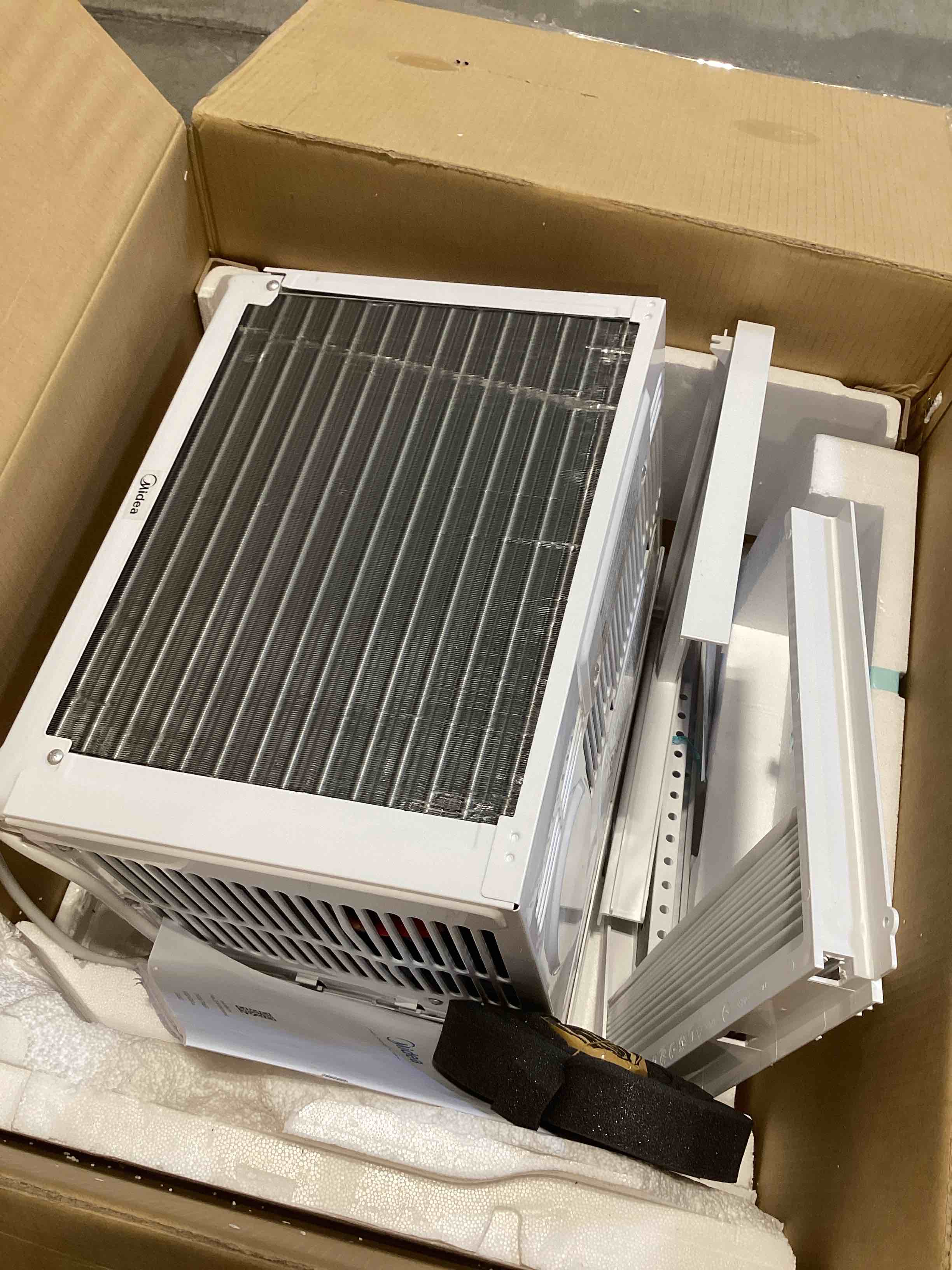 Condition photo showing As Is for midea 8,000 btu u shaped smart inverter window air conditioner - cools 350 sq ft, ultra quiet with open window flexibility - alexa/google assistant compatible - 37% energy savings, remote (updated) 8,000 btu (updated)