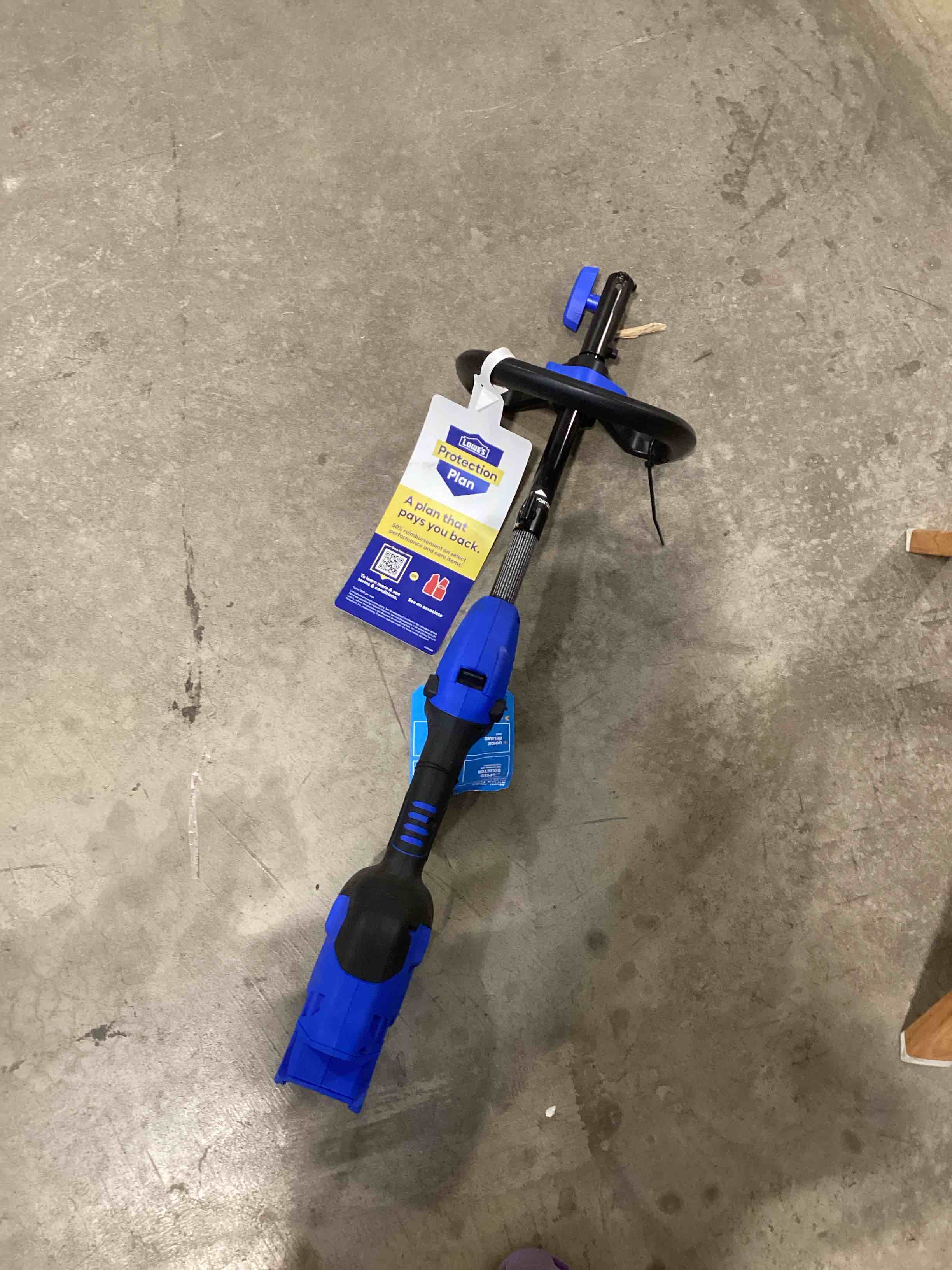 Condition photo showing As Is for incomplete kobalt carbon fiber 80-volt 17-in straight shaft battery string trimmer 2 ah