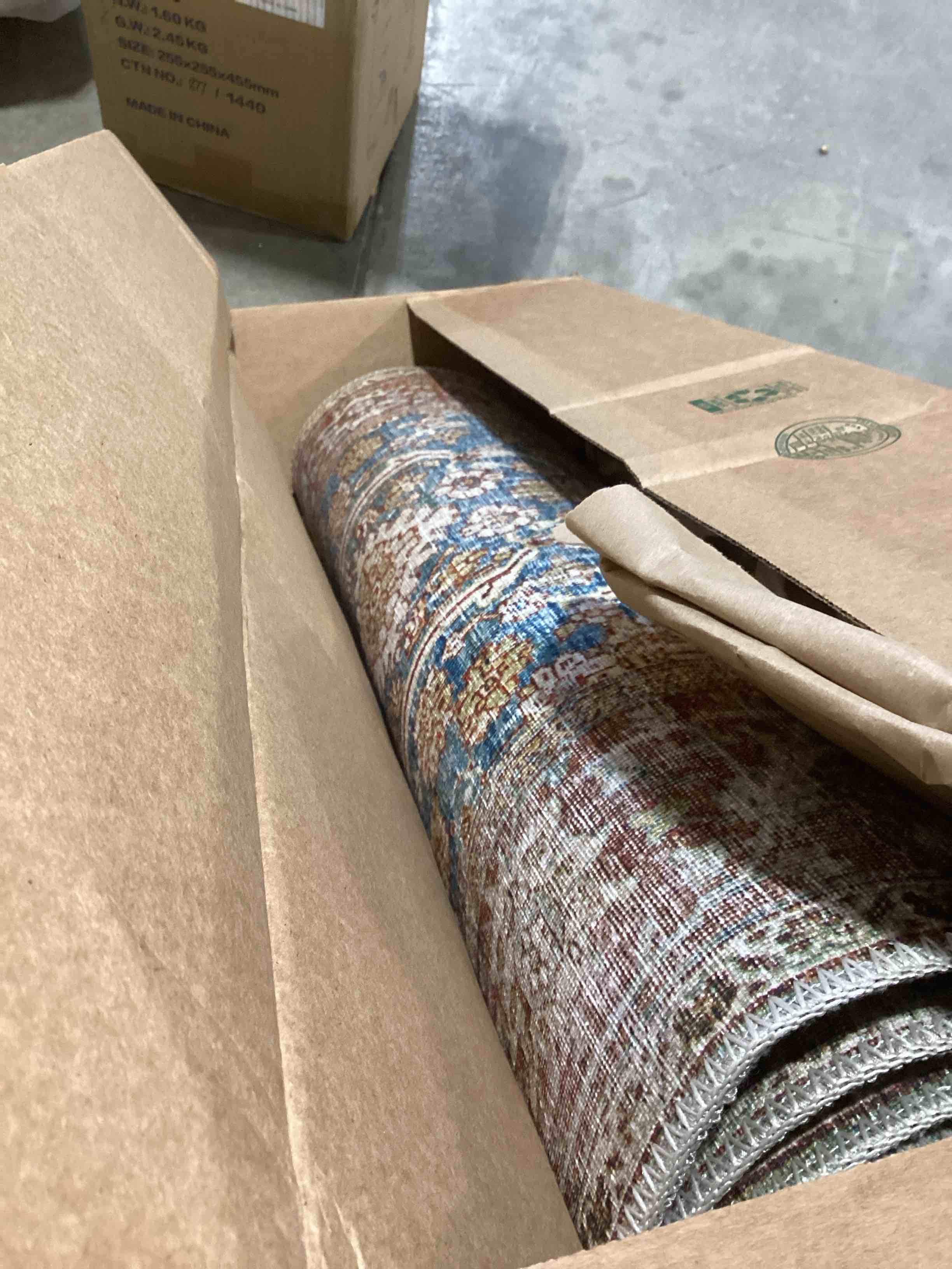 Condition photo showing Good Condition for loloi layla collection lay-04 ocean/rust 2’-6" x 7'-6" .13" thick runner rug, soft, durable, vintage inspired, distressed, low pile, non-shedding, easy clean, printed, (rectangular) ocean / rust
