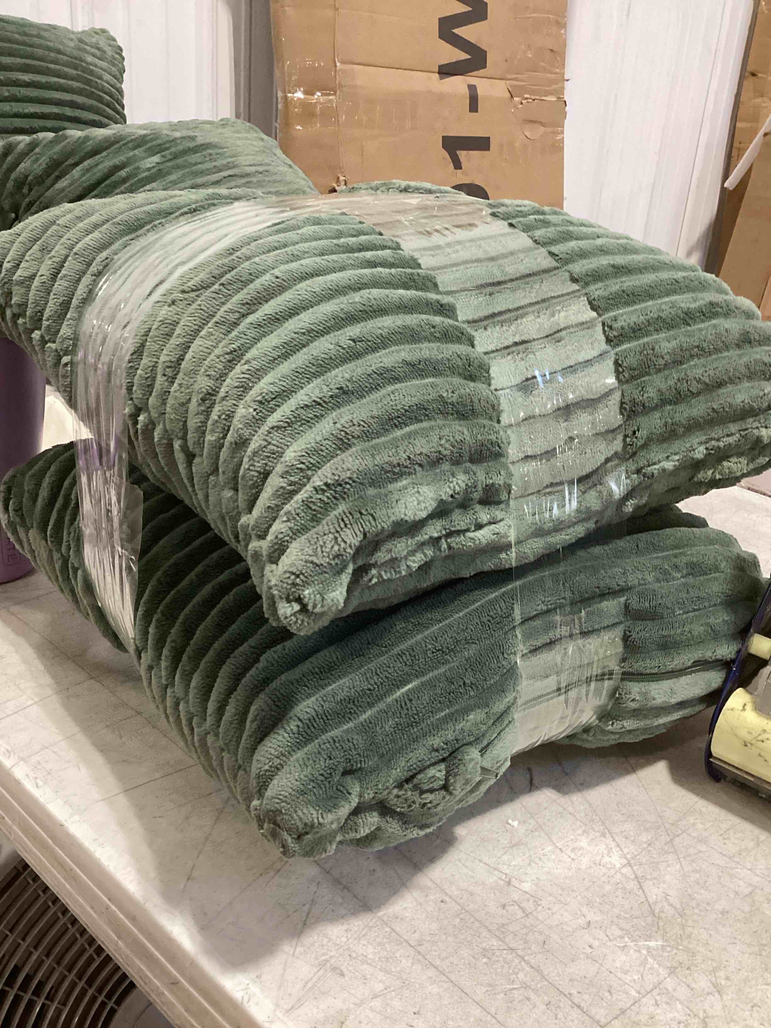 Condition photo showing Good Condition for set of 2 faux fur plush decorative soft plush double-sided striped winter valentine decorative throw pillow covers, design for sofa, bed, living room,home decor (2, light green, 18"x18")