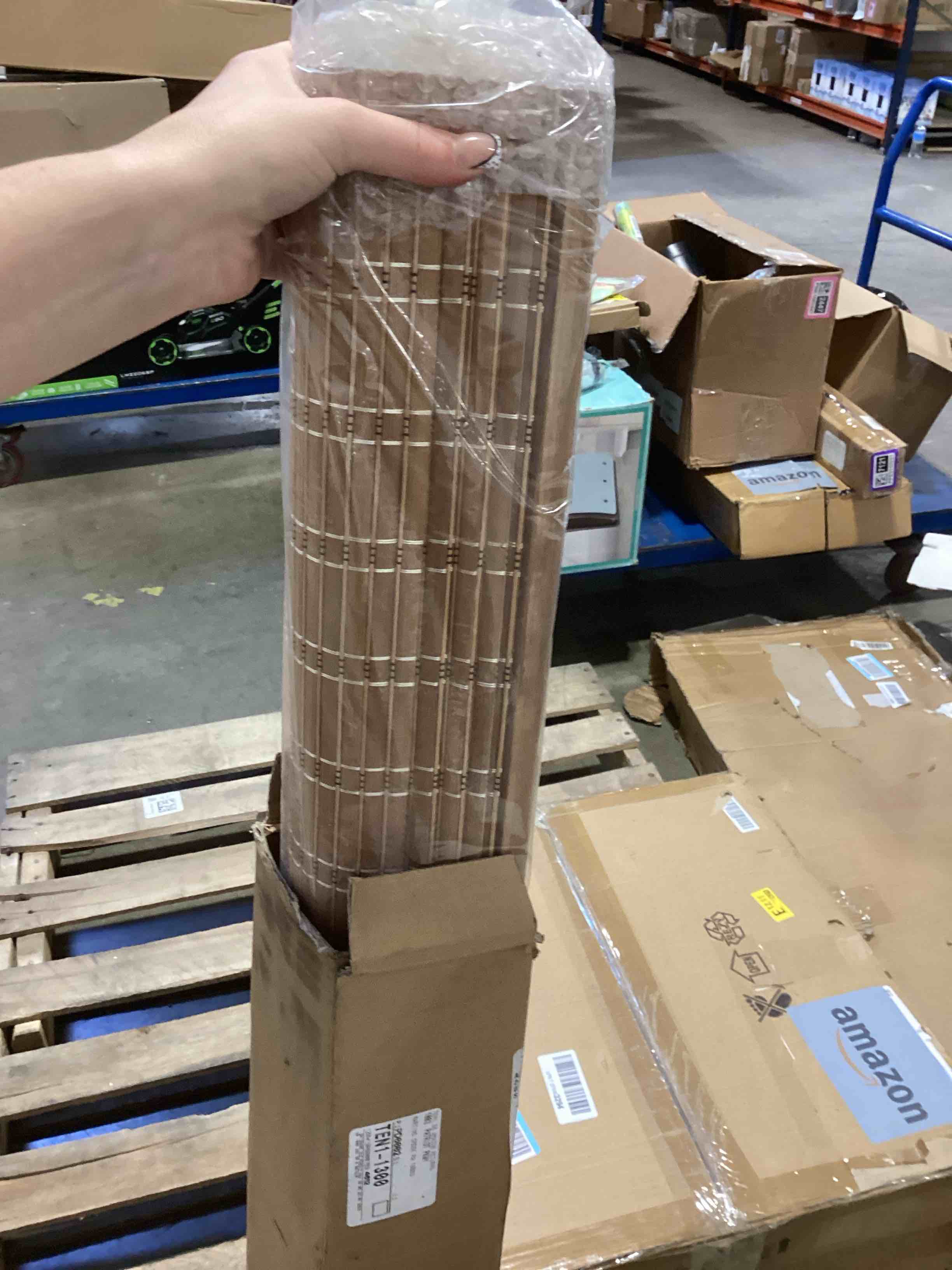 Condition photo showing Good Condition for lazblinds no tools no drill cordless bamboo roman shades, light filtering window treatment, roll up bamboo blinds for windows 37'' w x 48'' h, brown light filtering-brown206 37" w × 48" h