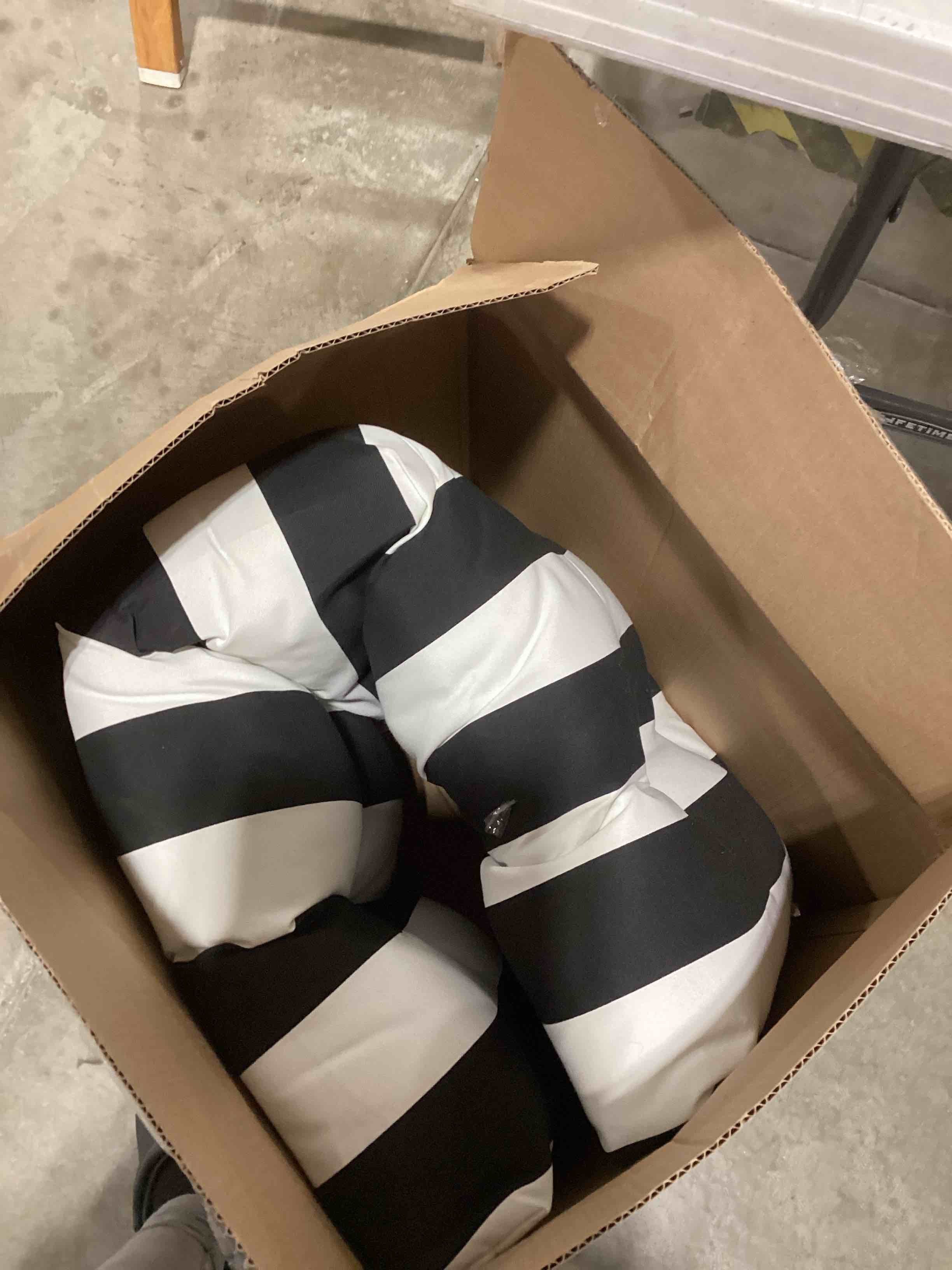 Condition photo showing Good Condition for pillow perfect stripe indoor/outdoor sofa setee swing cushion, tufted, weather, and fade resistant, 19" x 44", black/white cabana stripe, 1 count 19" x 44" black/white cabana stripe