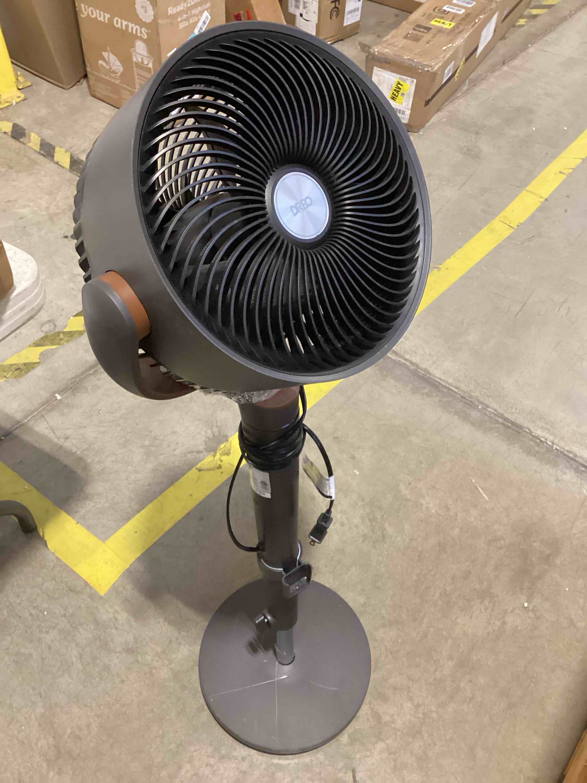 Condition photo showing As Is for no remote dreo fan for bedroom, 120° oscillating standing fans, quiet floor fan with dc motor, 100ft pedestal fans for room, 9 speeds, 4 modes, 20db, 120° manual vertical, 37-42" adjustable height, 9h timer grey