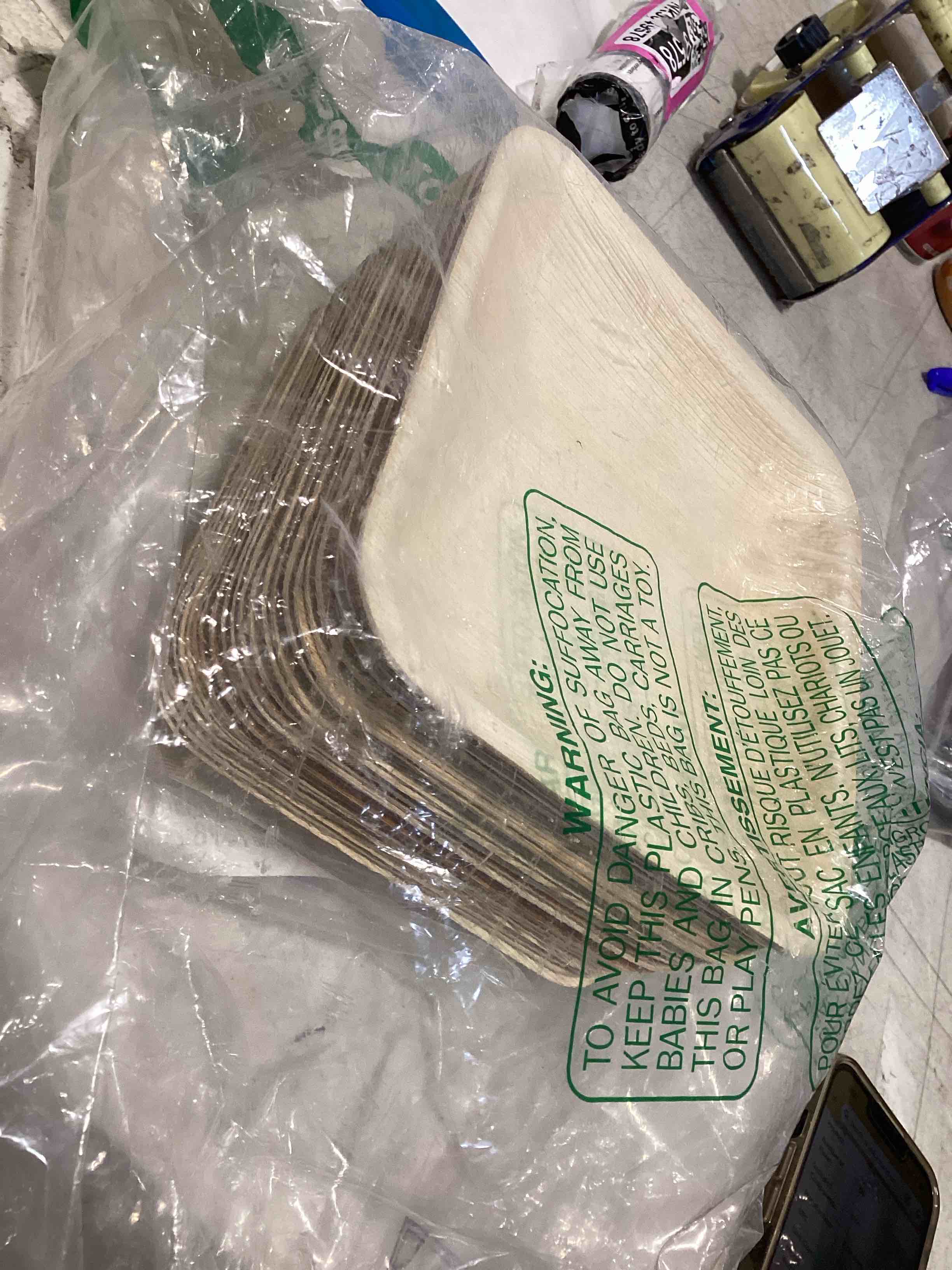 Condition photo showing As Is for only 20 palm leaf plates 10 inch bamboo paper disposable 50 bulk dinner square party plates event tableware eco biodegradable compostable wooden plate best alternative to plastic plate, by koalalove b-50 plates 10" square