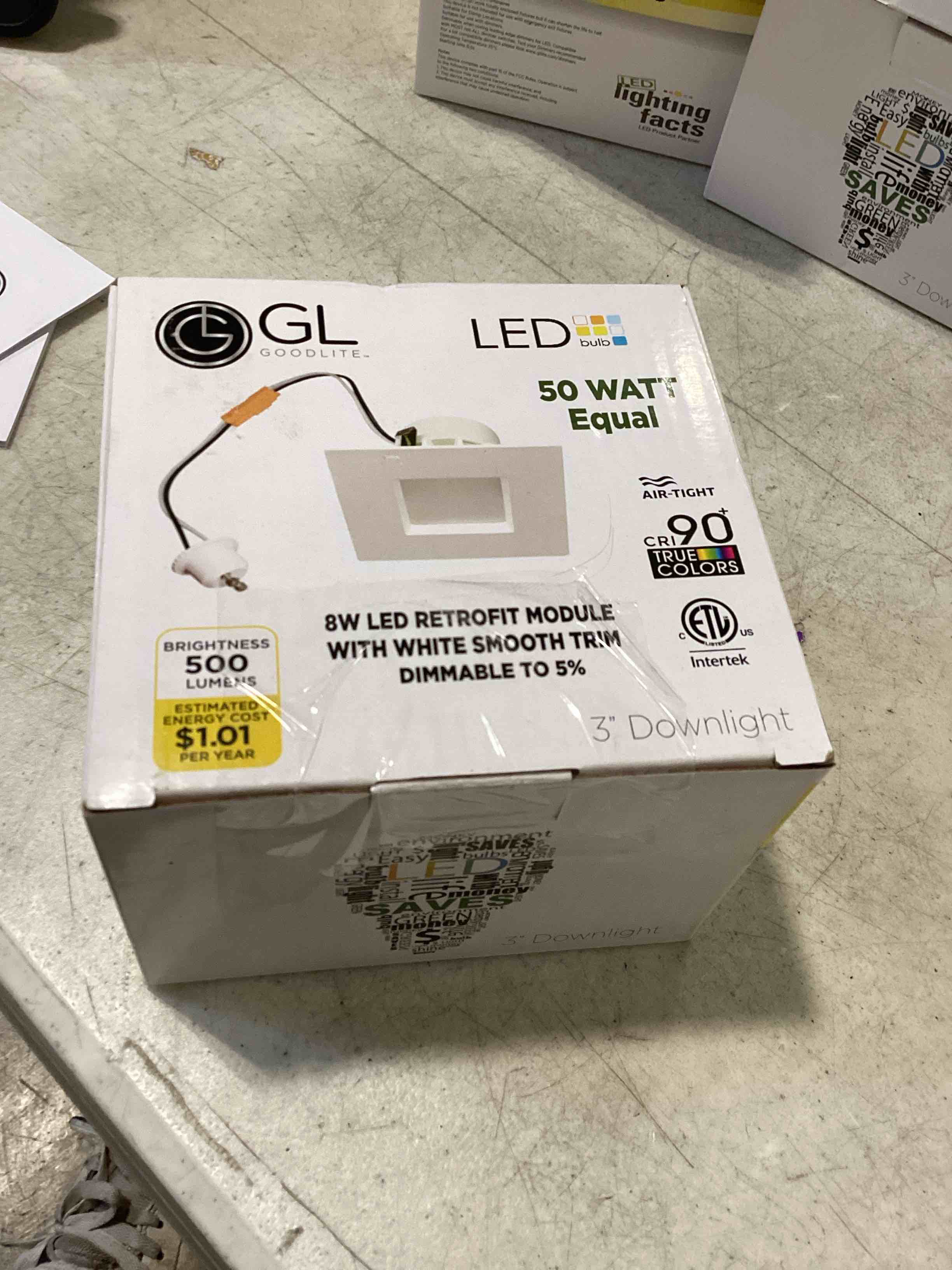 Condition photo showing Good Condition for goodlite 3-inch 8w - led recessed ultra-thin square slim wafer downlight, dimmable (triac), 500 lumens, 5 color selectable 27k-30k-35k-41k-50k, cri 90+, etl listed, 50k hour, 50w equal, 1ct (g-20225)