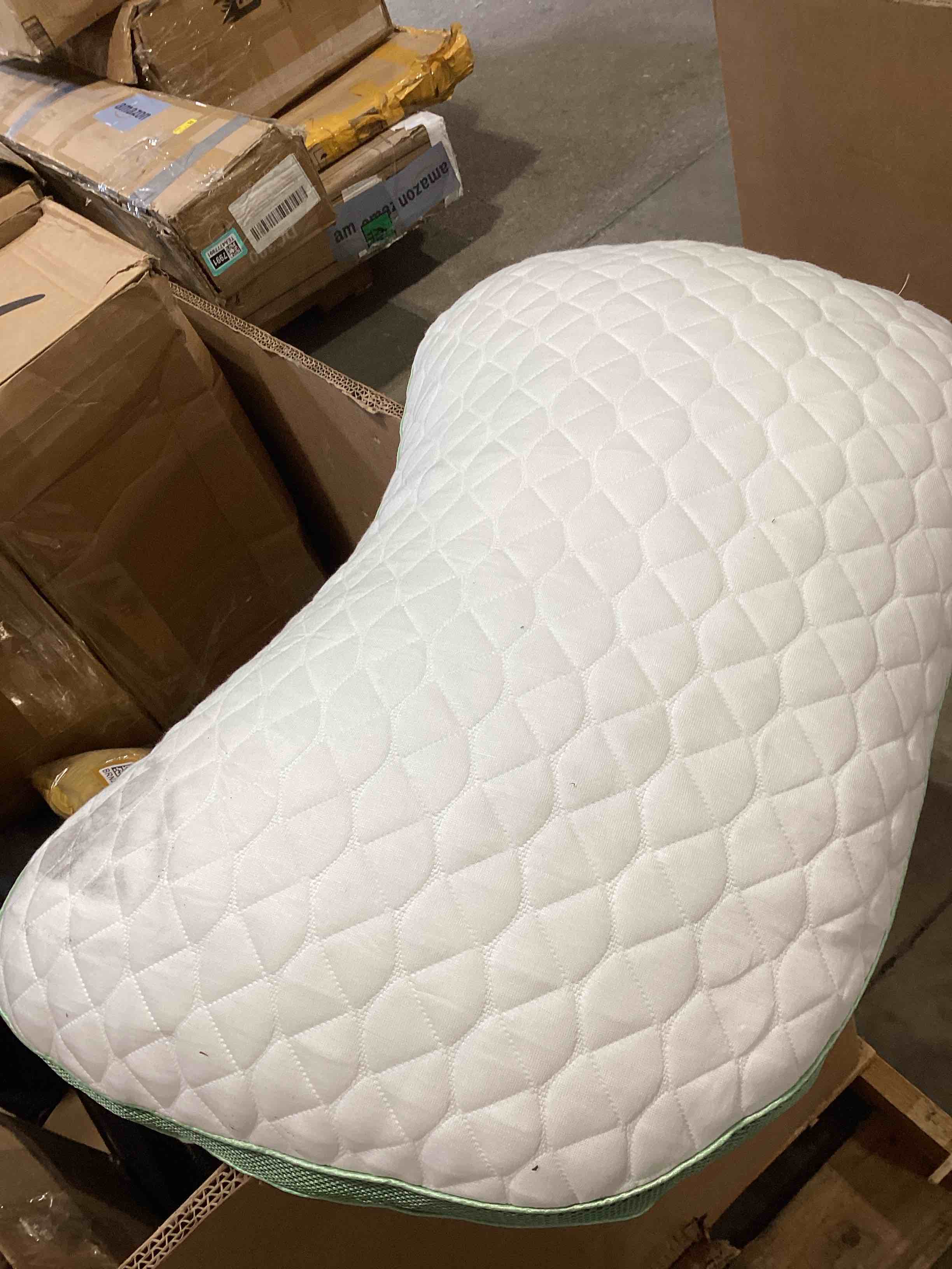 Condition photo showing As Is for similar product side sleeper pillows for neck & shoulder comfort - ergonomic curved crescent design, adjustable shredded memory foam, cooling & soft cover, extra fill included, queen size