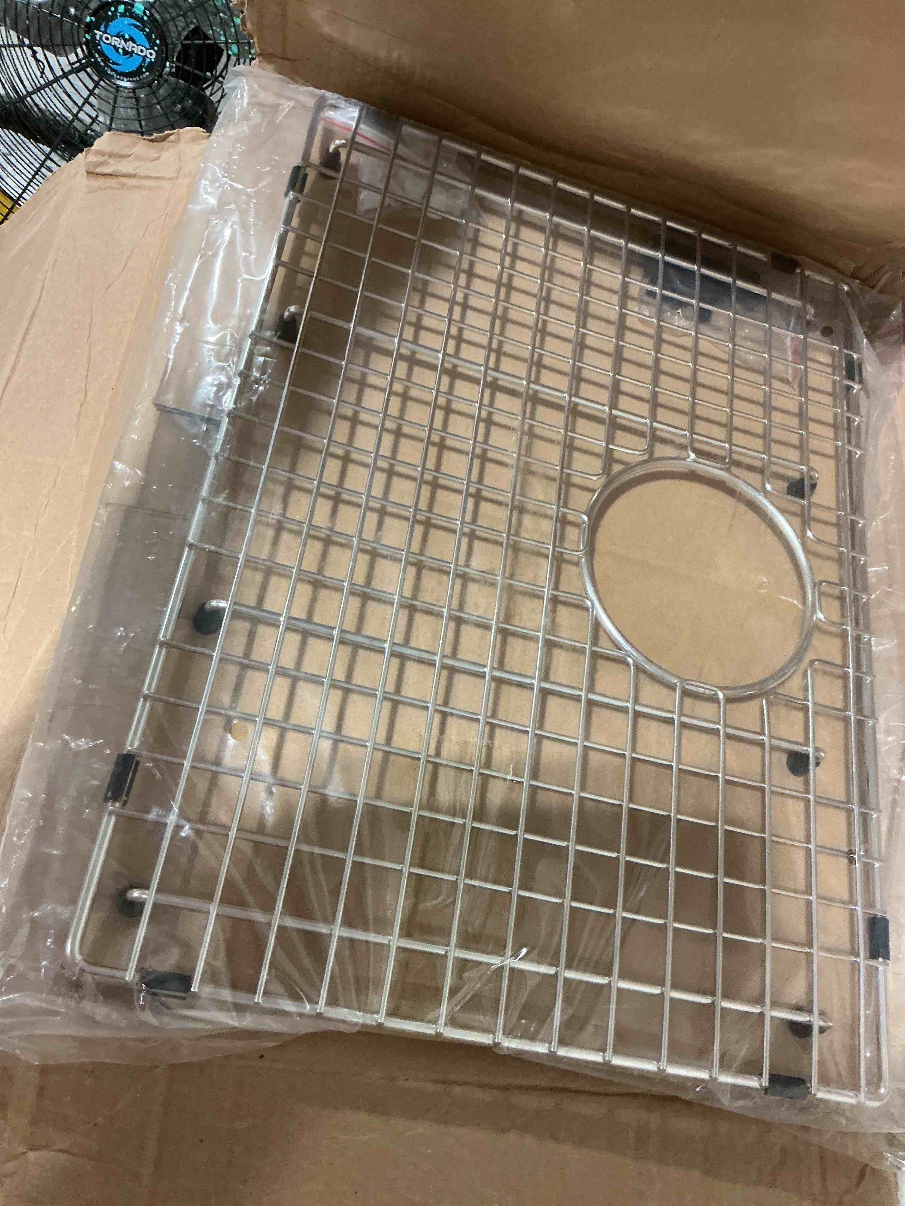 sink bottom grid 27-9/16" x 14-9/16", rear drain with corner radius 3/16", stainless steel kitchen sink protector