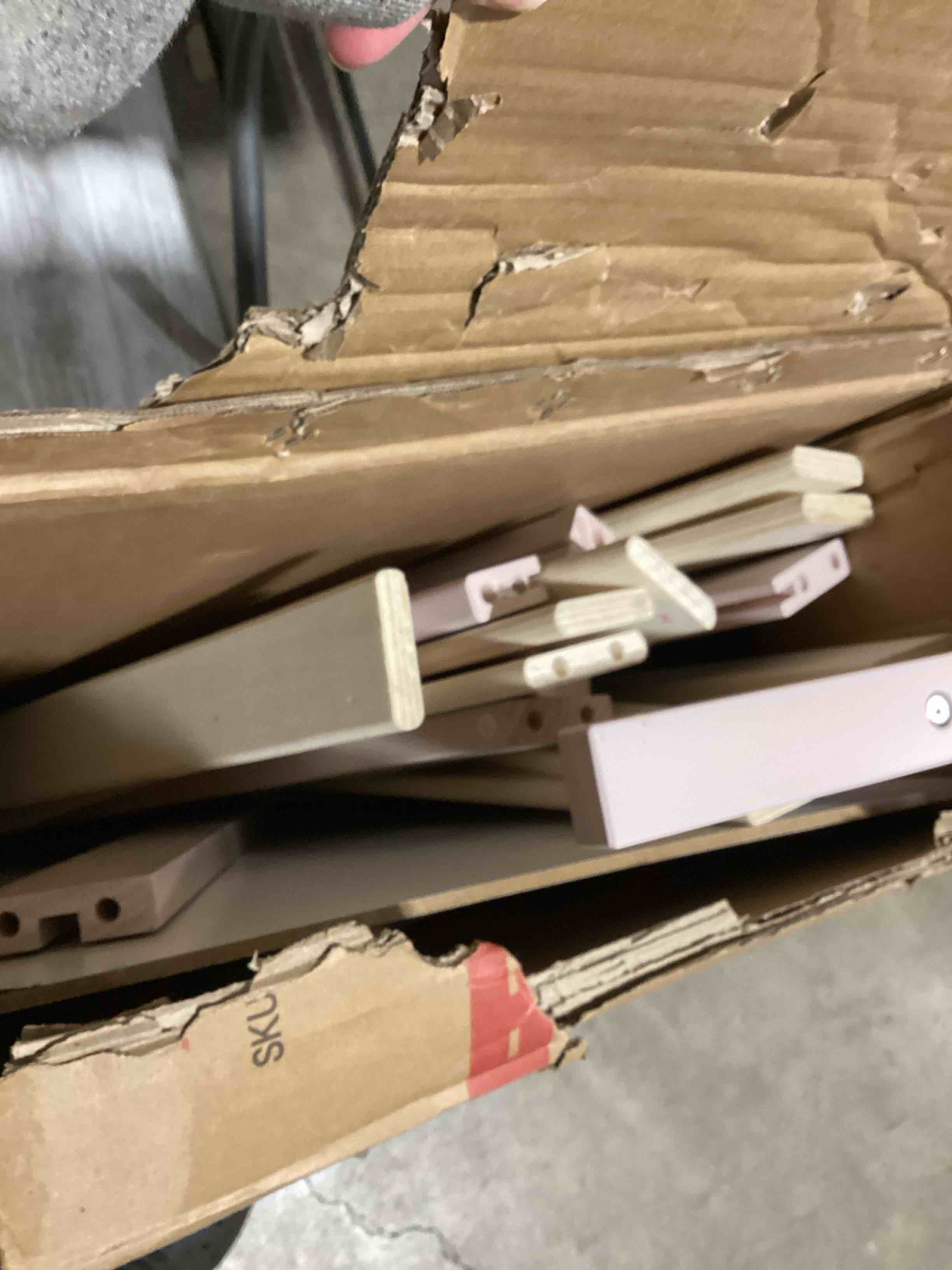 Condition photo showing As Is for incomplete dream on me brookside toddler bed, low floor wooden bed, side safety bed rails, greenguard gold & bsa certified, non-toxic paint finish, new zealand pinewood, up to 50 lbs - blush pink/white