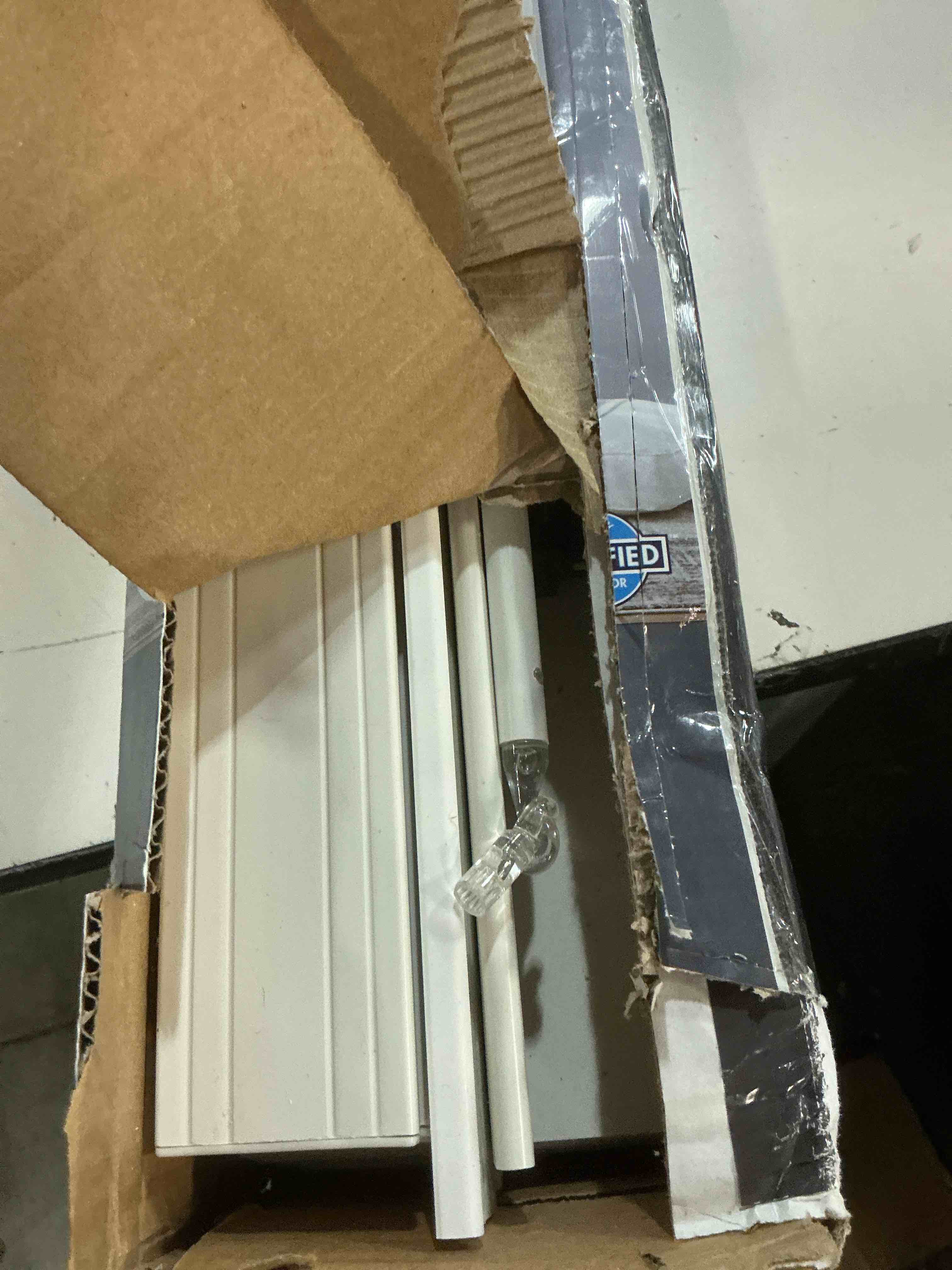 Condition photo showing As Is for better homes & gardens 2  cordless faux wood horizontal blinds  white  32x64