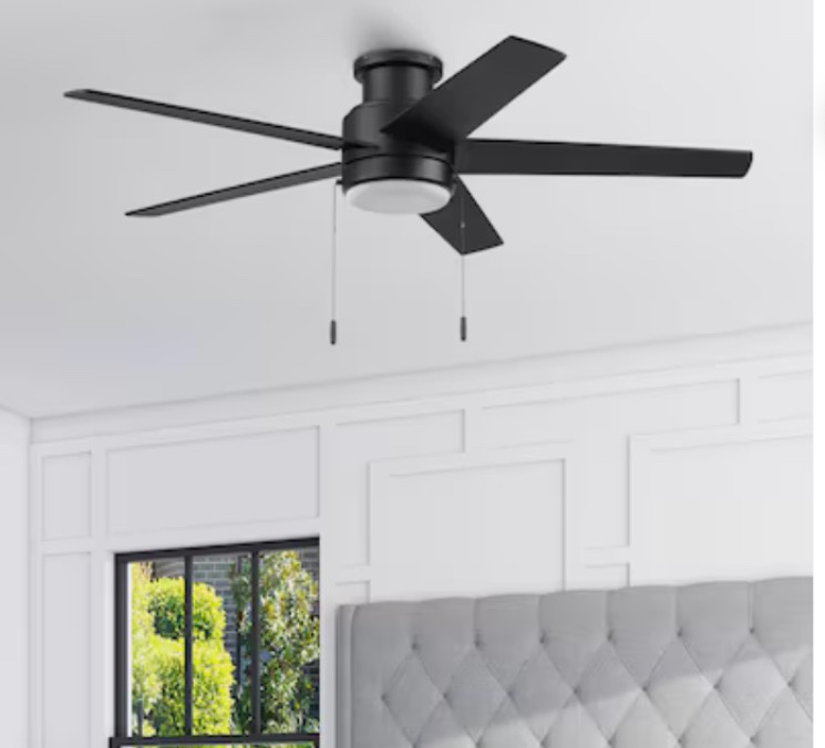 harbor breeze fairbanks easy2hang 52-in matte black with black/sable blades adjustable