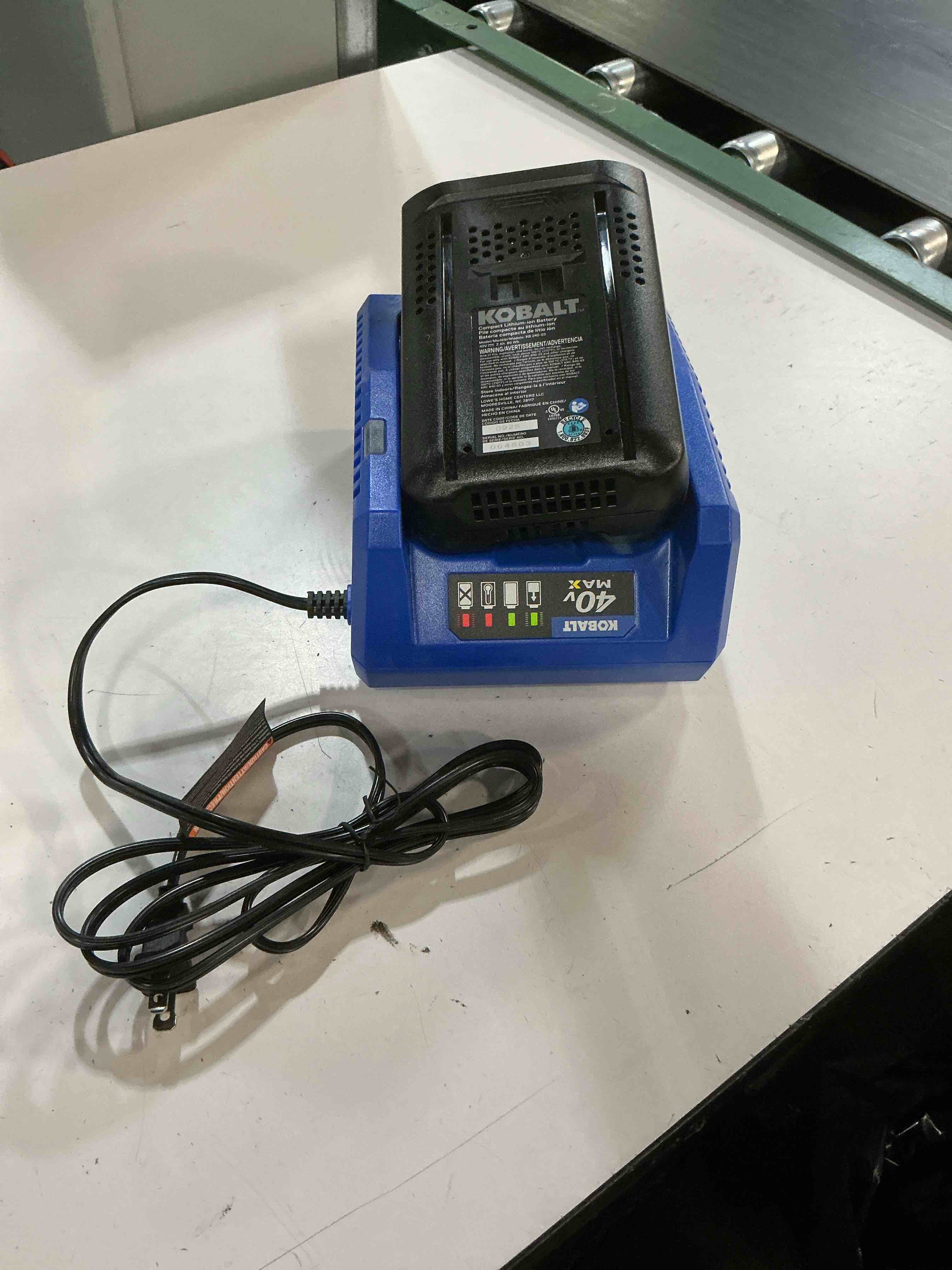 Condition photo showing As Is for kobalt kb-240-03 battery with charger
