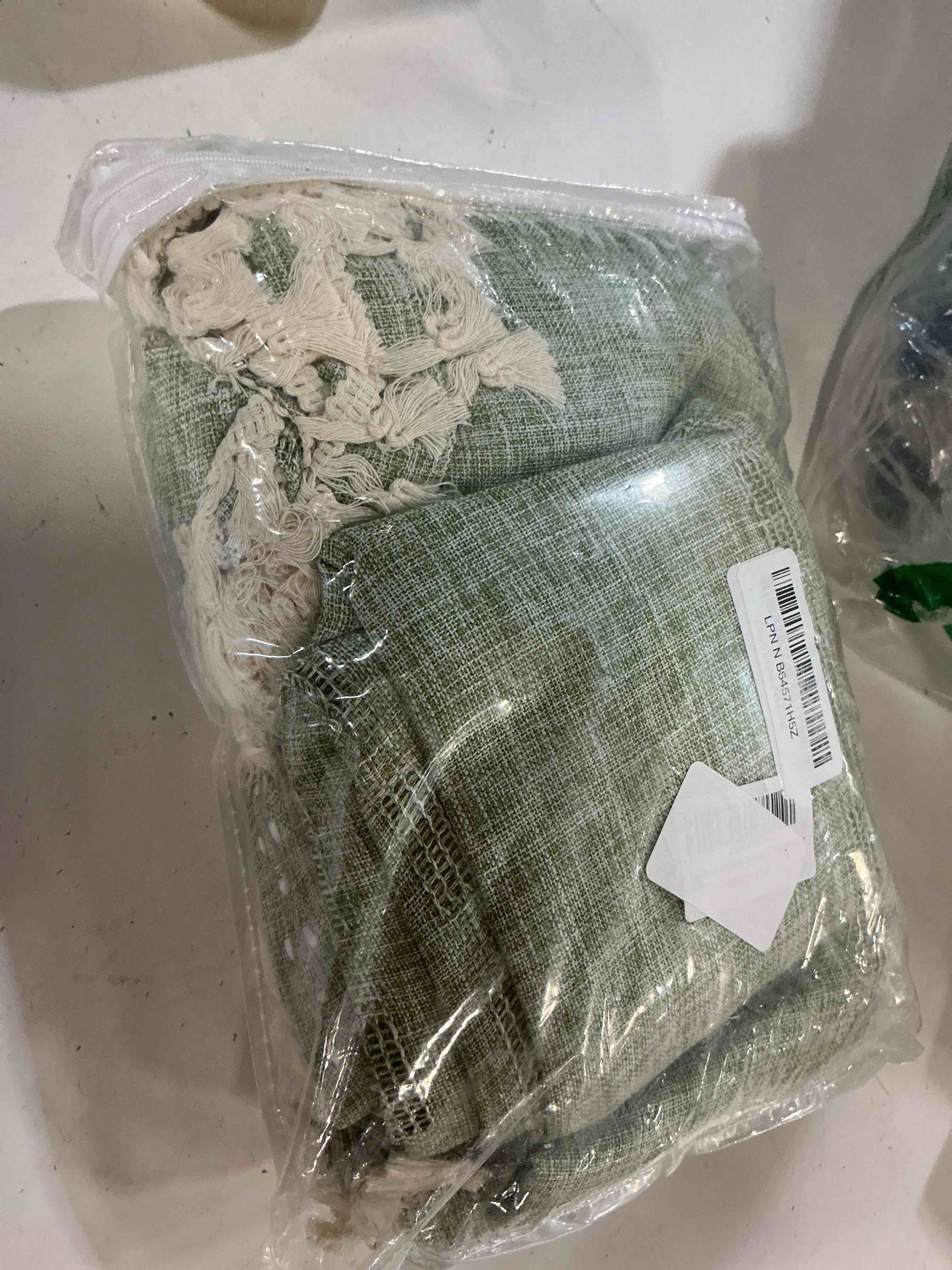 Condition photo showing Good Condition for sage green boho semi sheer curtains 63 inch length 2 panel set for bedroom & farmhouse, bohemian light filtering privacy drapes tassels shabby chic christmas window curtains back tab & rod pocket sage green 50"w x 63"l (pack of 2)