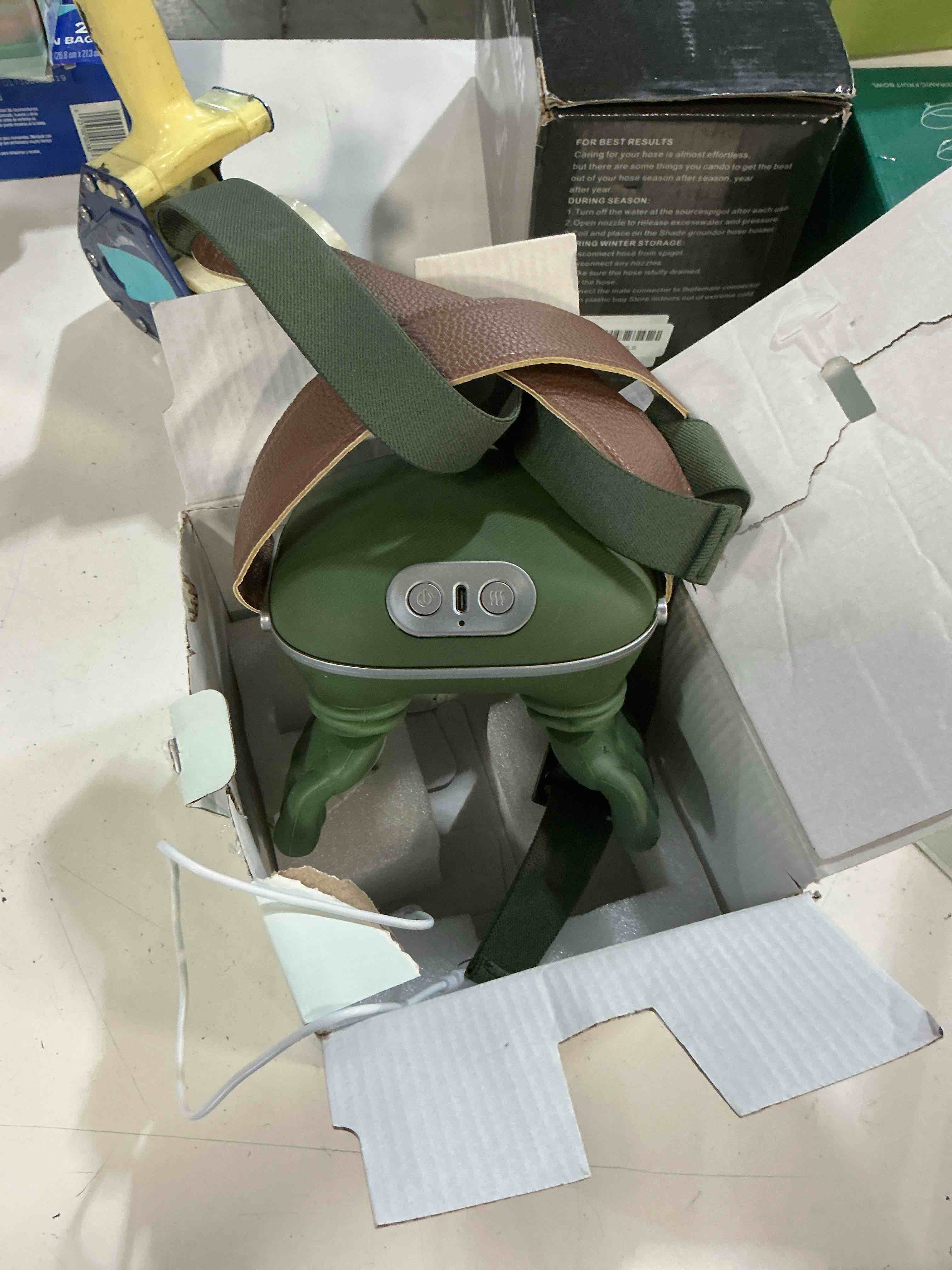 Condition photo showing As Is for shoulder and neck massager, bionic heated massager, neck massager with fingers, 4d kneading massage, simulates a real palm massage for comfort, relax muscle tension (green)